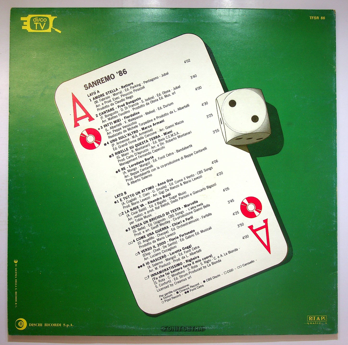 EBOND Various - Sanremo 86 Vinile V077137