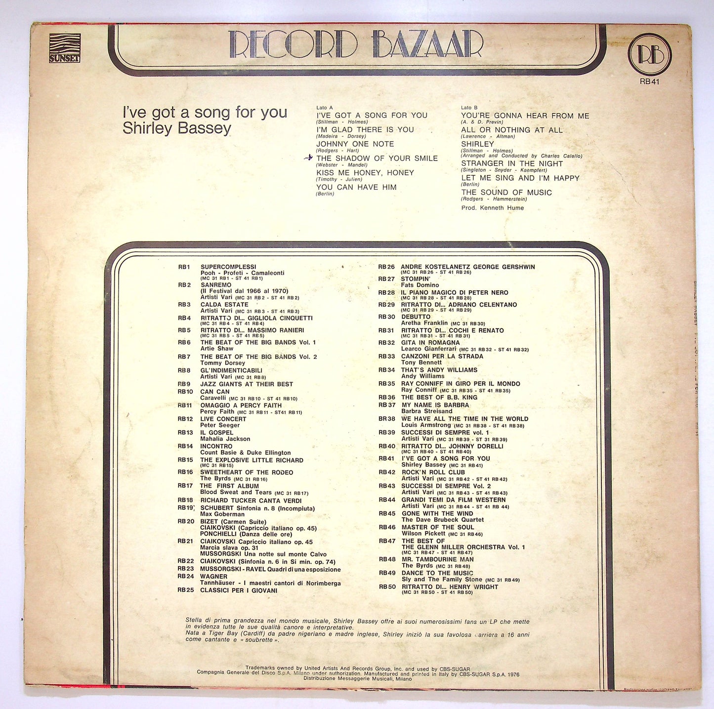 EBOND Shirley Bassey - I've Got A Song For You Vinile V079072