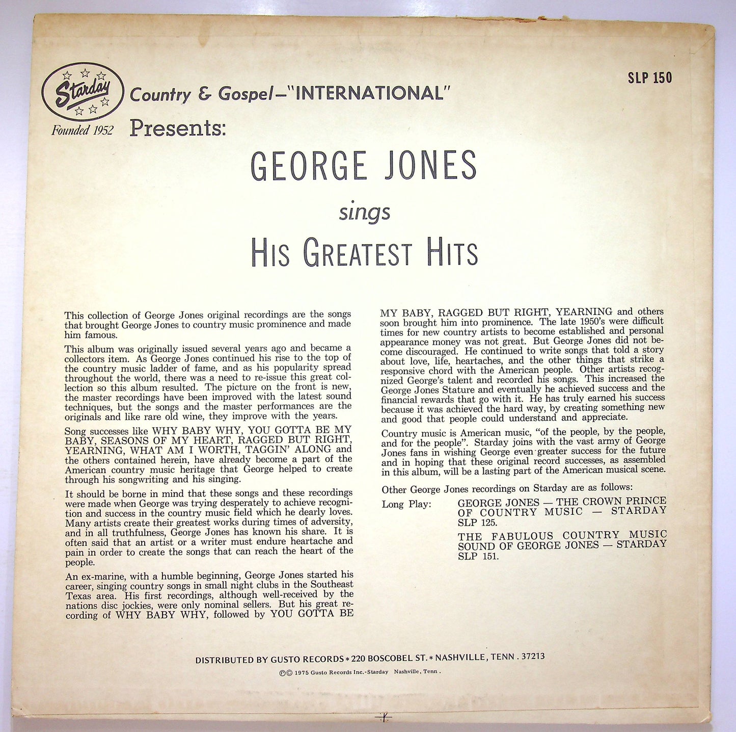 EBOND George Jones - George Jones Sings His Greatest Hits Vinile V081073