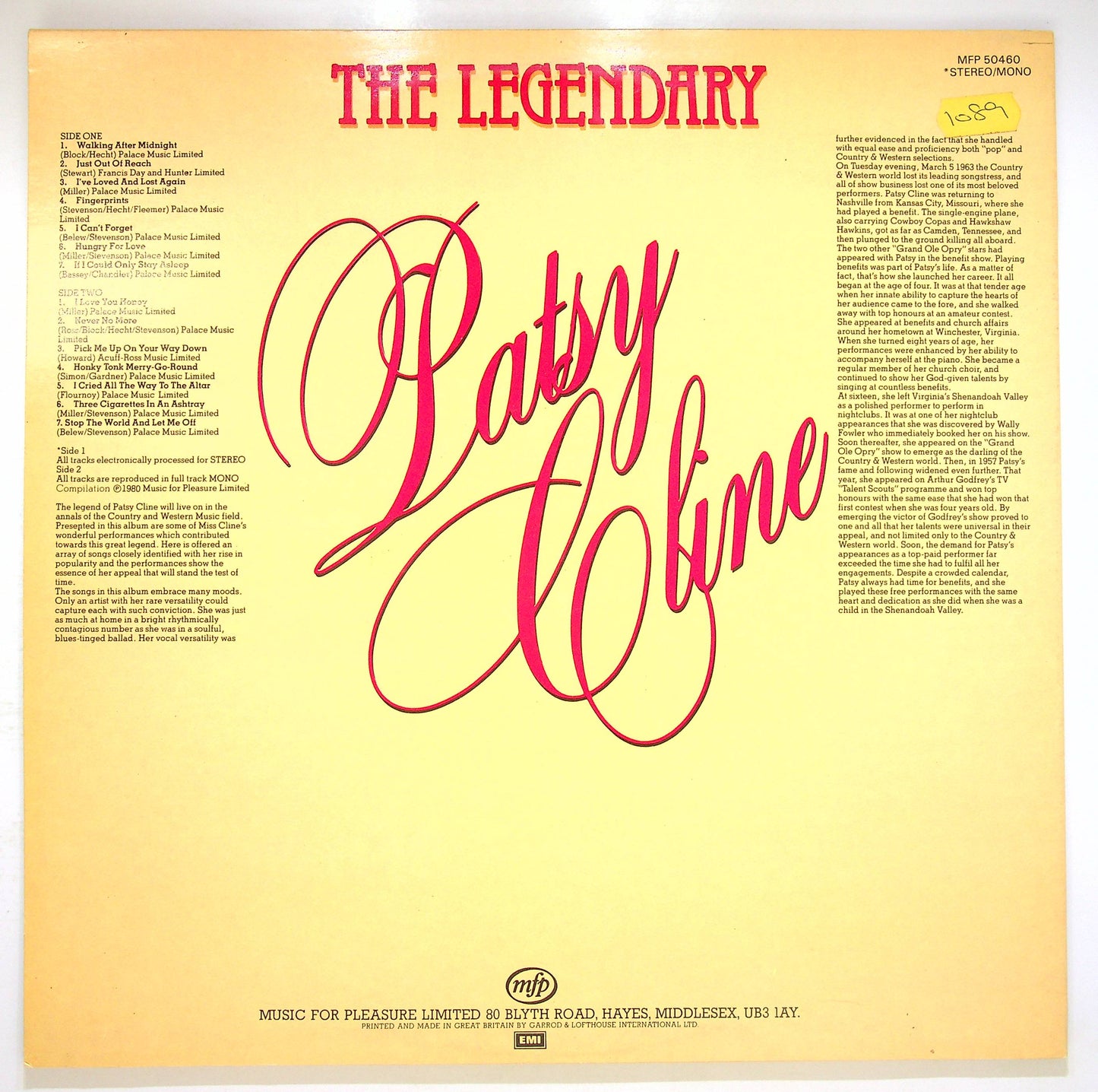 EBOND Patsy Cline - The Legendary Patsy Cline Vinile V082002