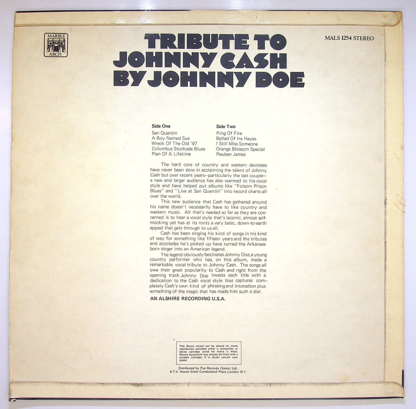 EBOND Johnny Doe - Tribute To Johnny Cash Vinile V082072