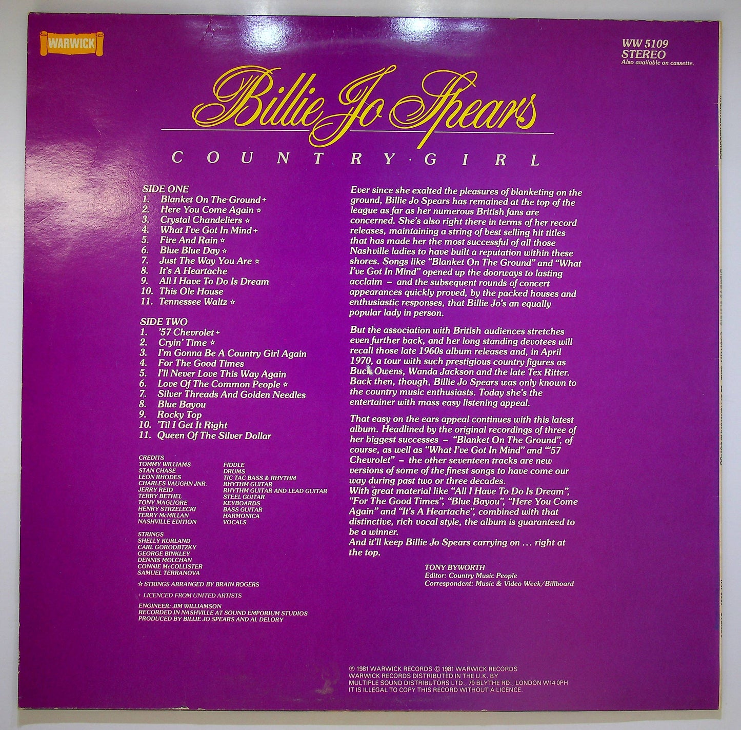 EBOND Billie Jo Spears - Country Girl Vinile V082085