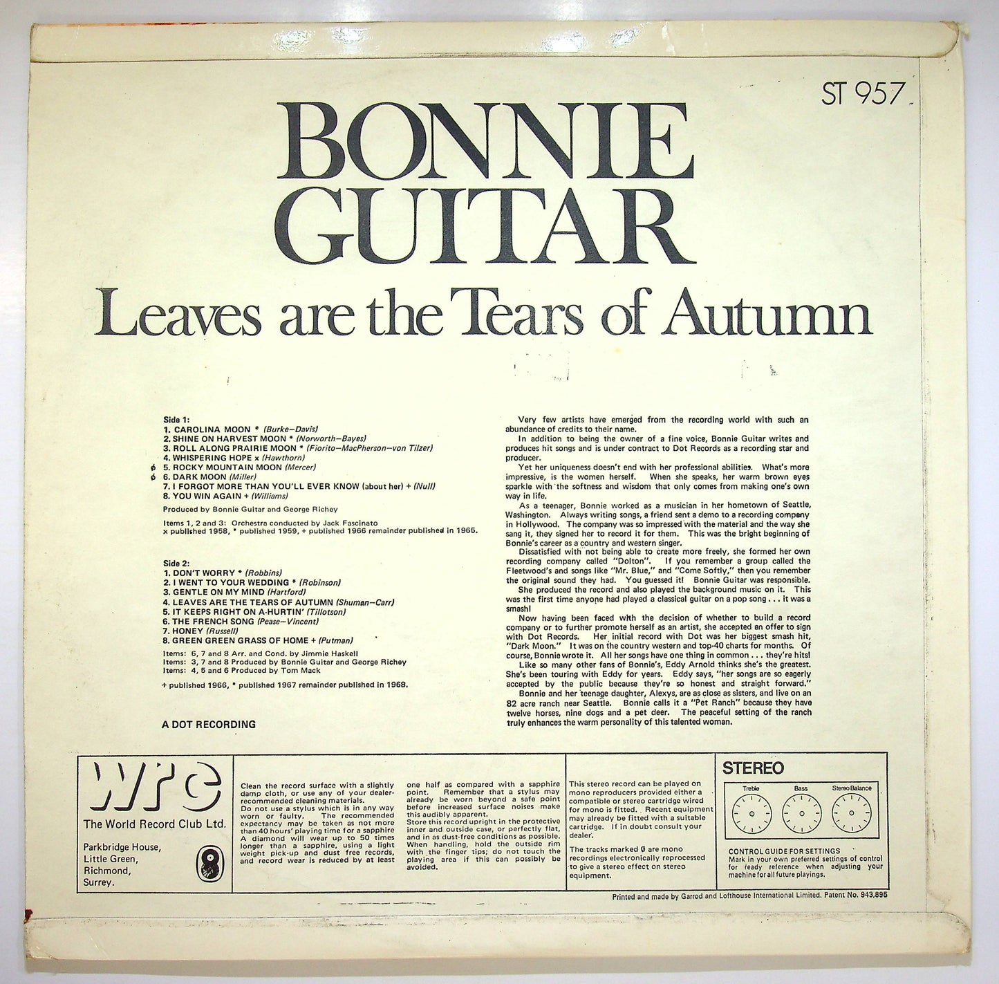 EBOND Bonnie Guitar - Leaves Are The Tears Of Autumn Vinile V082095