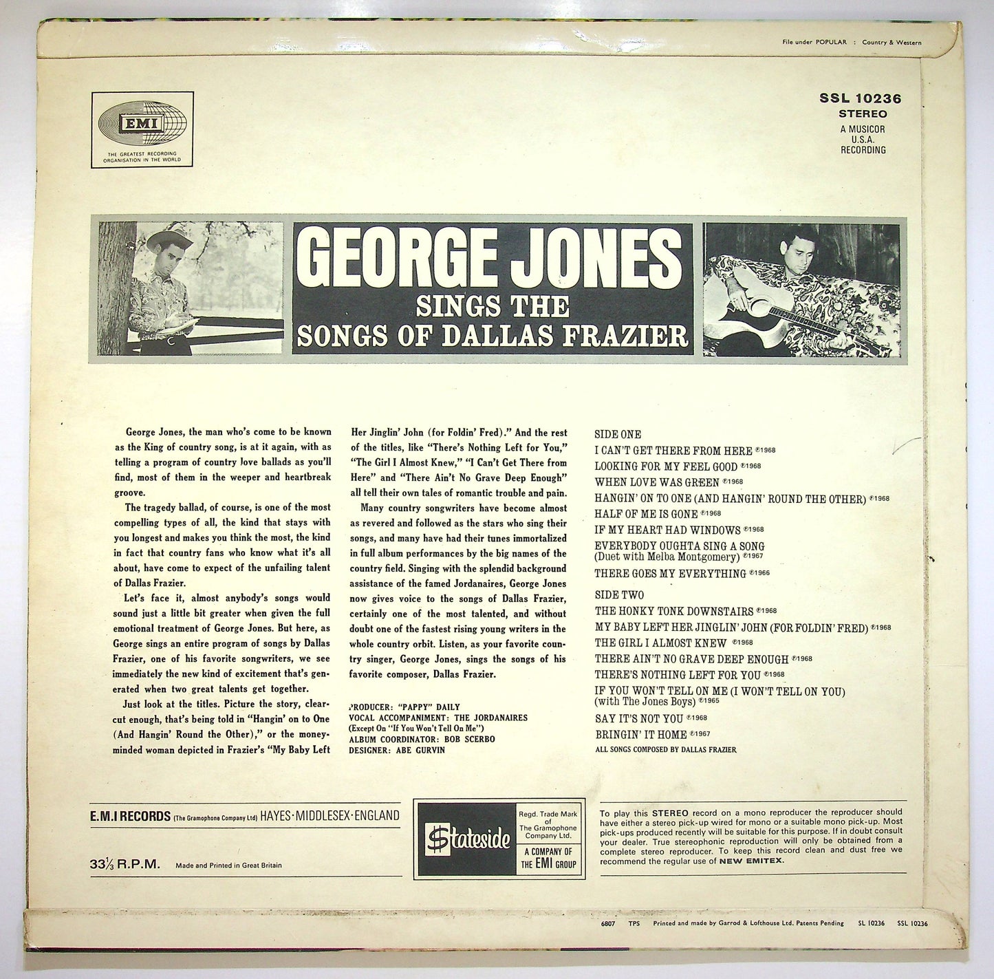 EBOND George Jones - Sings The Songs Of Dallas Frazier Vinile V082097