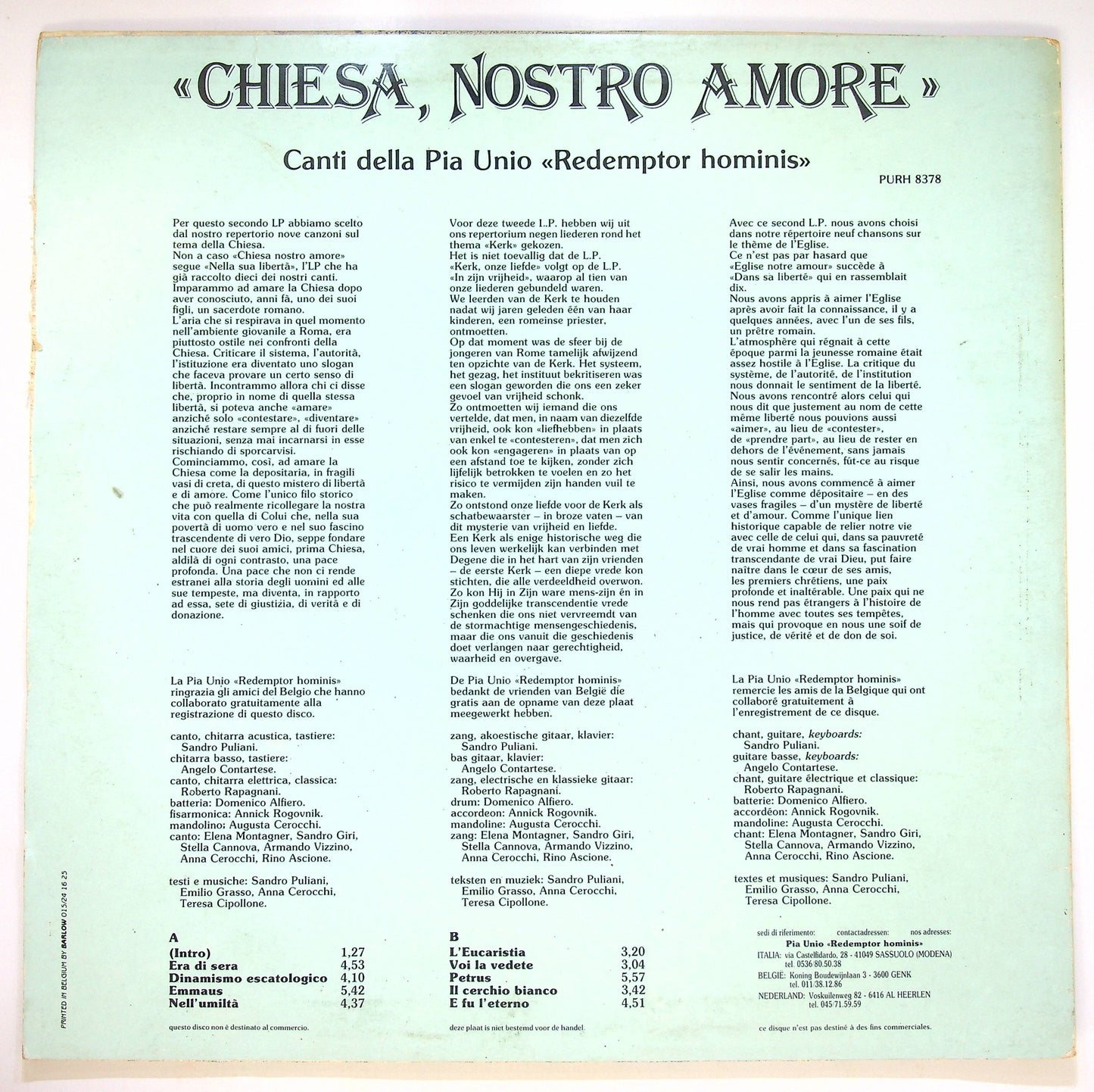 EBOND Chiesa Nostro Amore Canti della Pia Unio Redemptor Hominis Vinile V083041