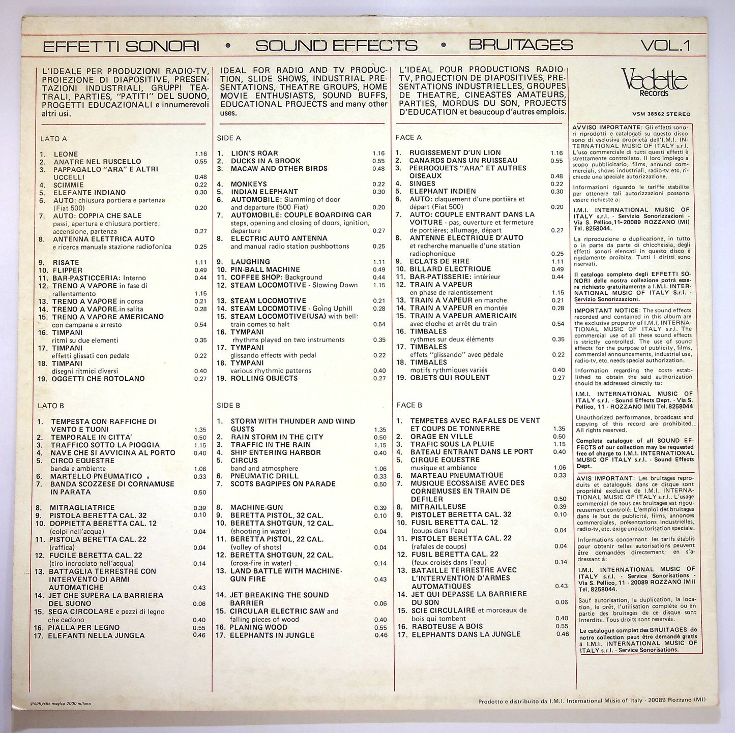 EBOND Sound Effects 1 - Effetti Sonori Vol. 1 Vinile V083075