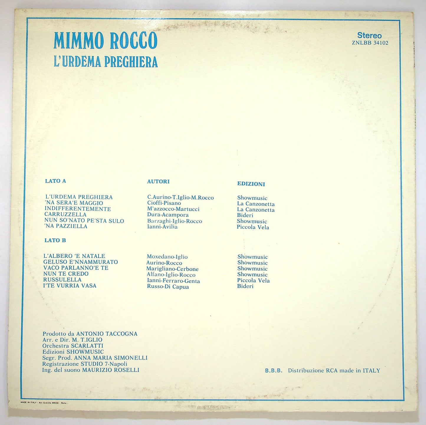 EBOND Mimmo Rocco - L'Urdema Preghiera Vinile V083105