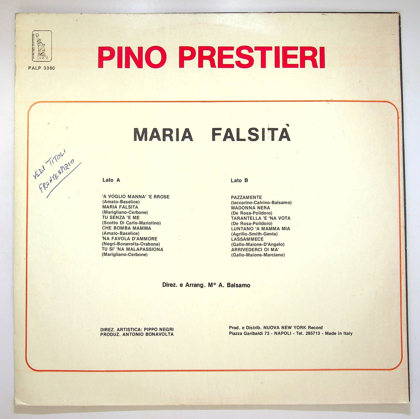 EBOND Pino Prestieri - Maria Falsita Lassammece Vinile V083113