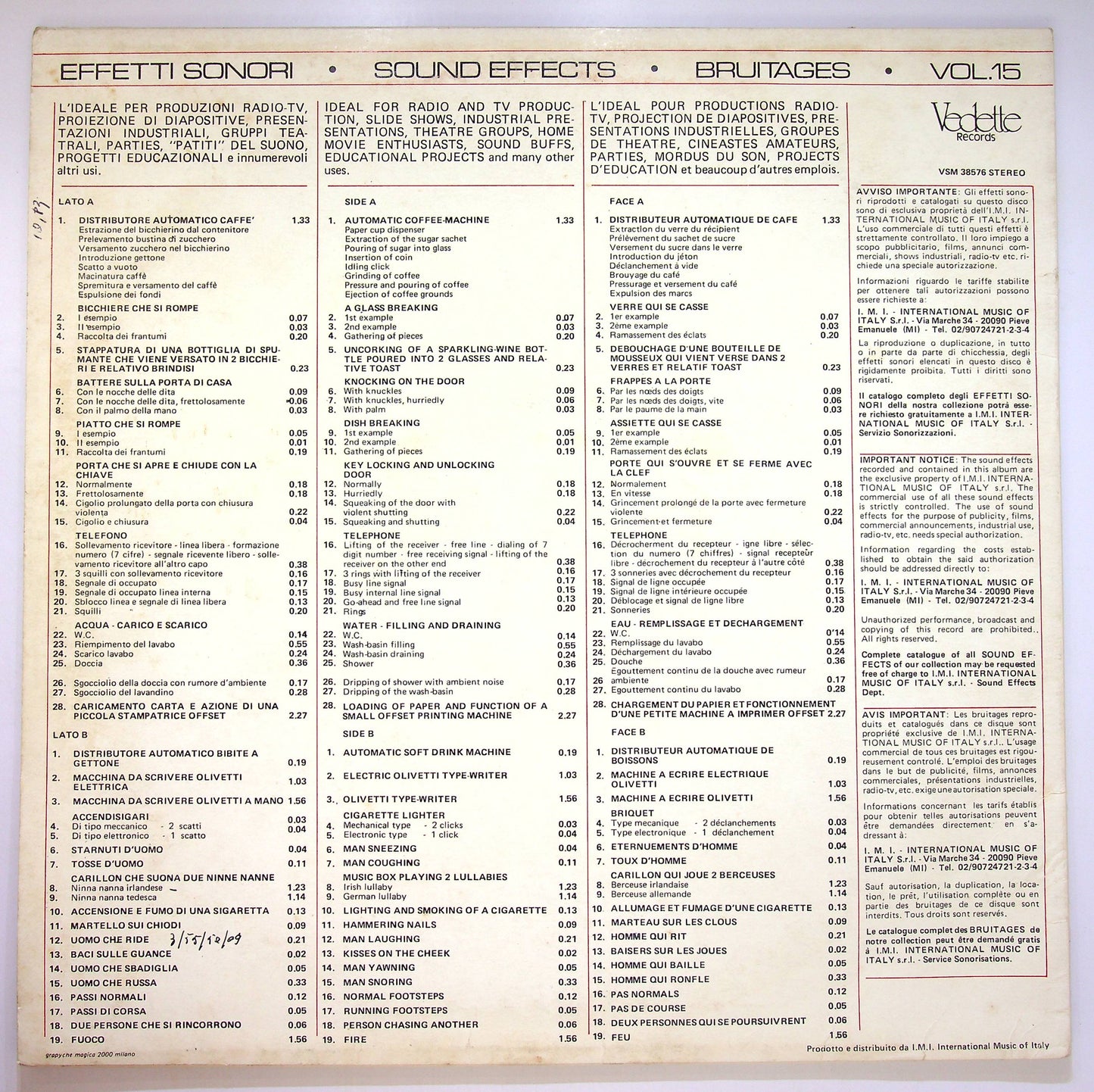 EBOND No Artist - Sound Effects 15 - Effetti Sonori Vol.15 Vinile V083128