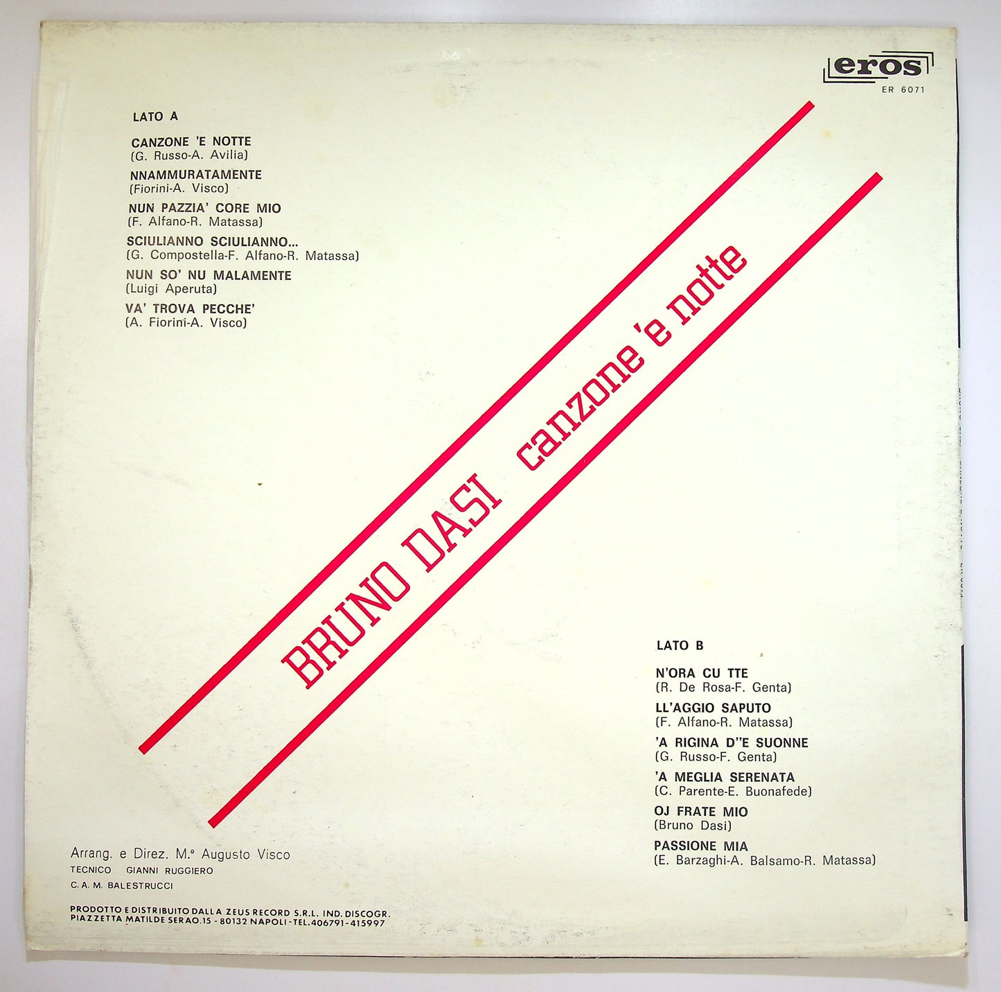 EBOND Bruno Dasi - Canzone 'E Notte Vinile V083144