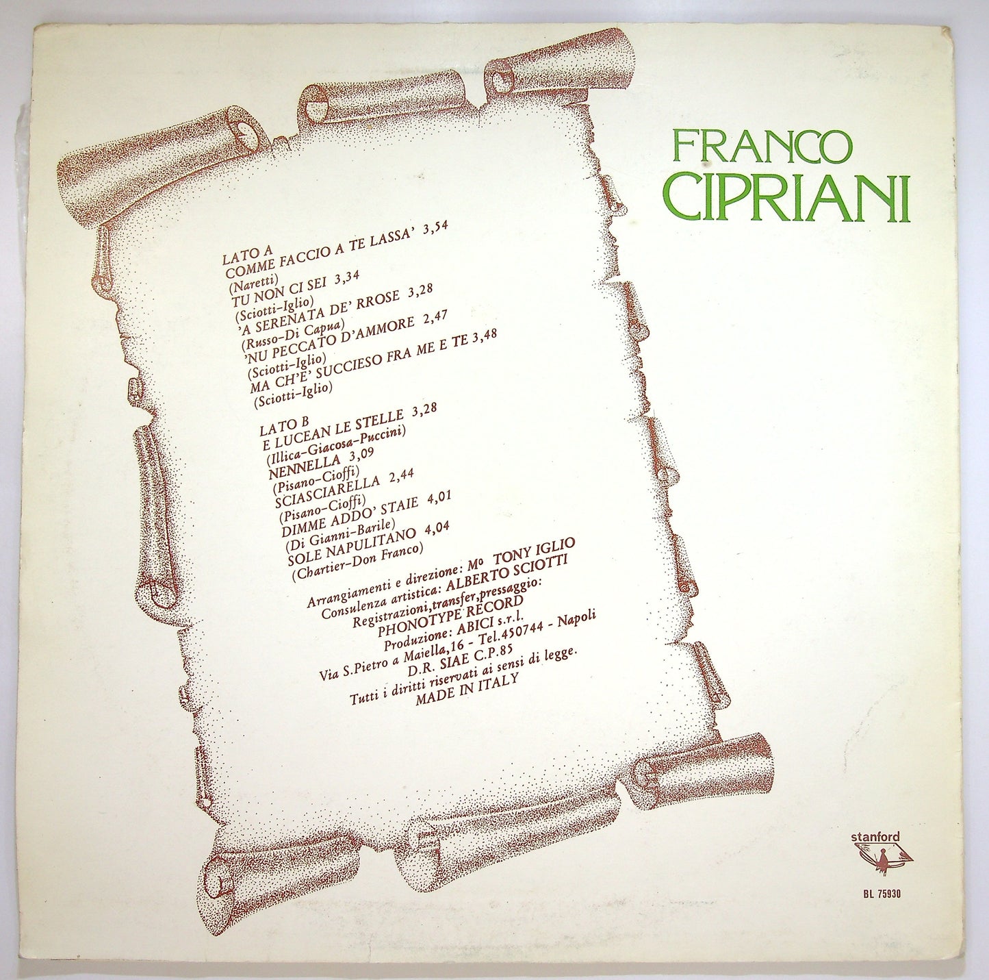 EBOND Franco Cipriani - Come Faccio A Te Lassa Vinile V083148