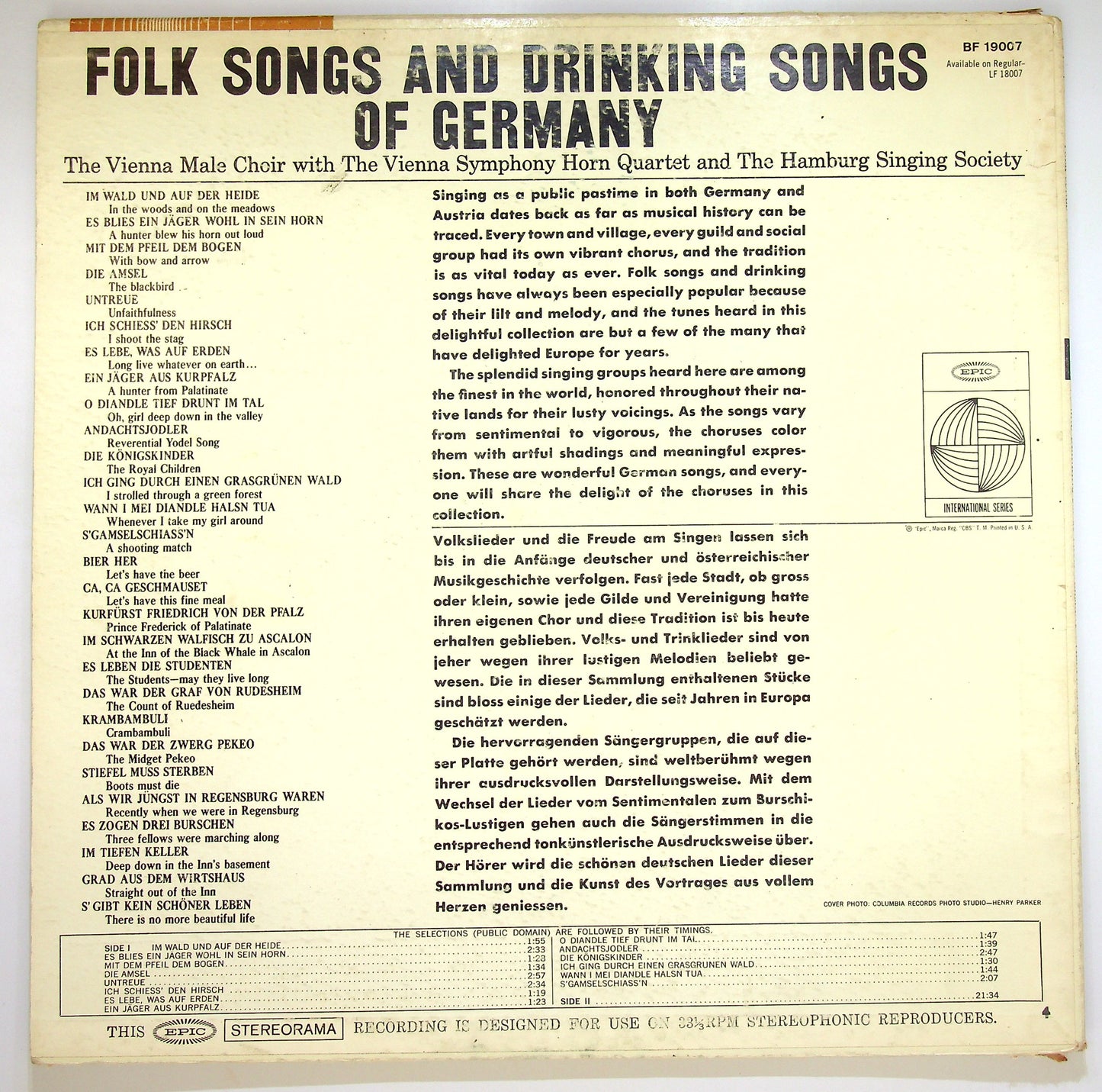 EBOND Folk Songs And Drinking Songs From Germany Vinile V084019