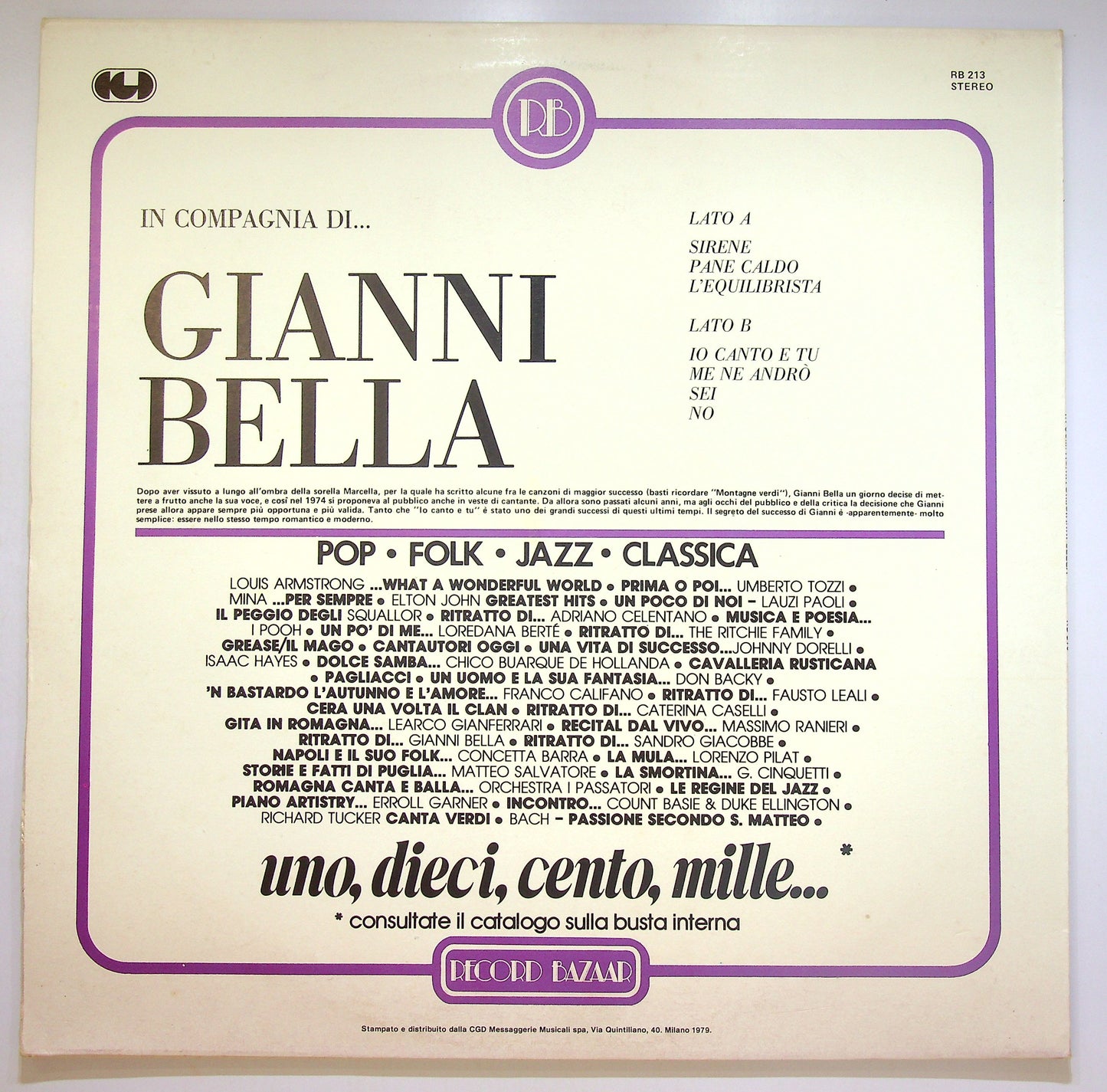 EBOND Gianni Bella - In Compagnia Di...Gianni Bella Vinile V084113