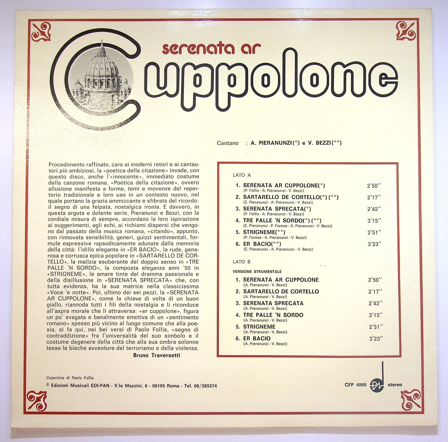 EBOND A. Pieranunzi / V. Bezzi - Serenata Ar Cuppolone Vinile V084122