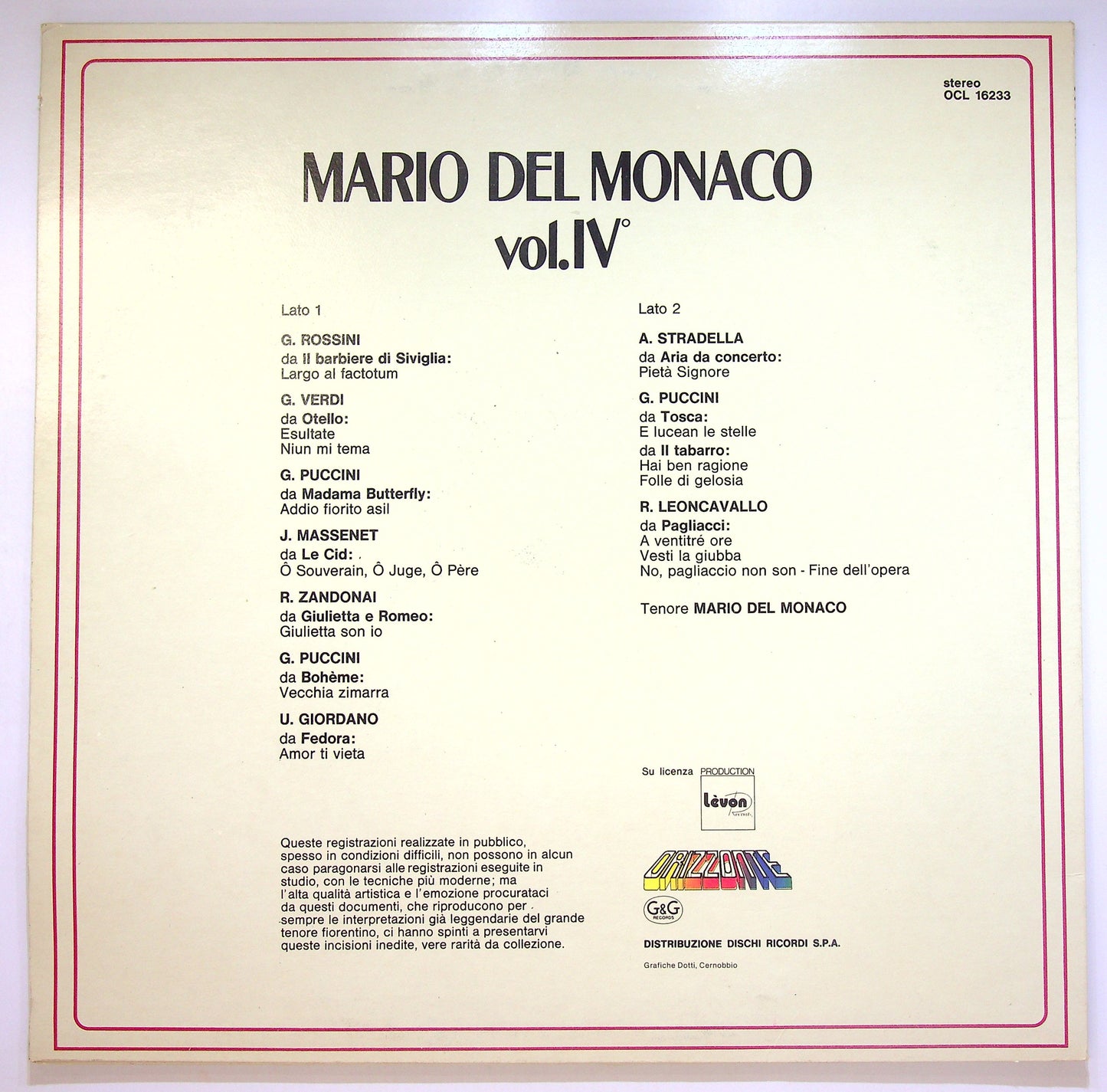 EBOND Mario del Monaco - Mario Del Monaco Vol. IV° Vinile V084139