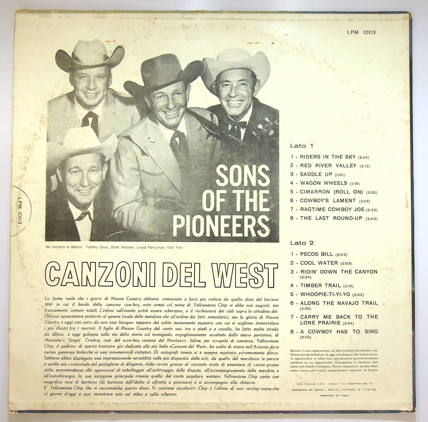 EBOND The Sons Of The Pioneers - Canzoni Del West Vinile V085015