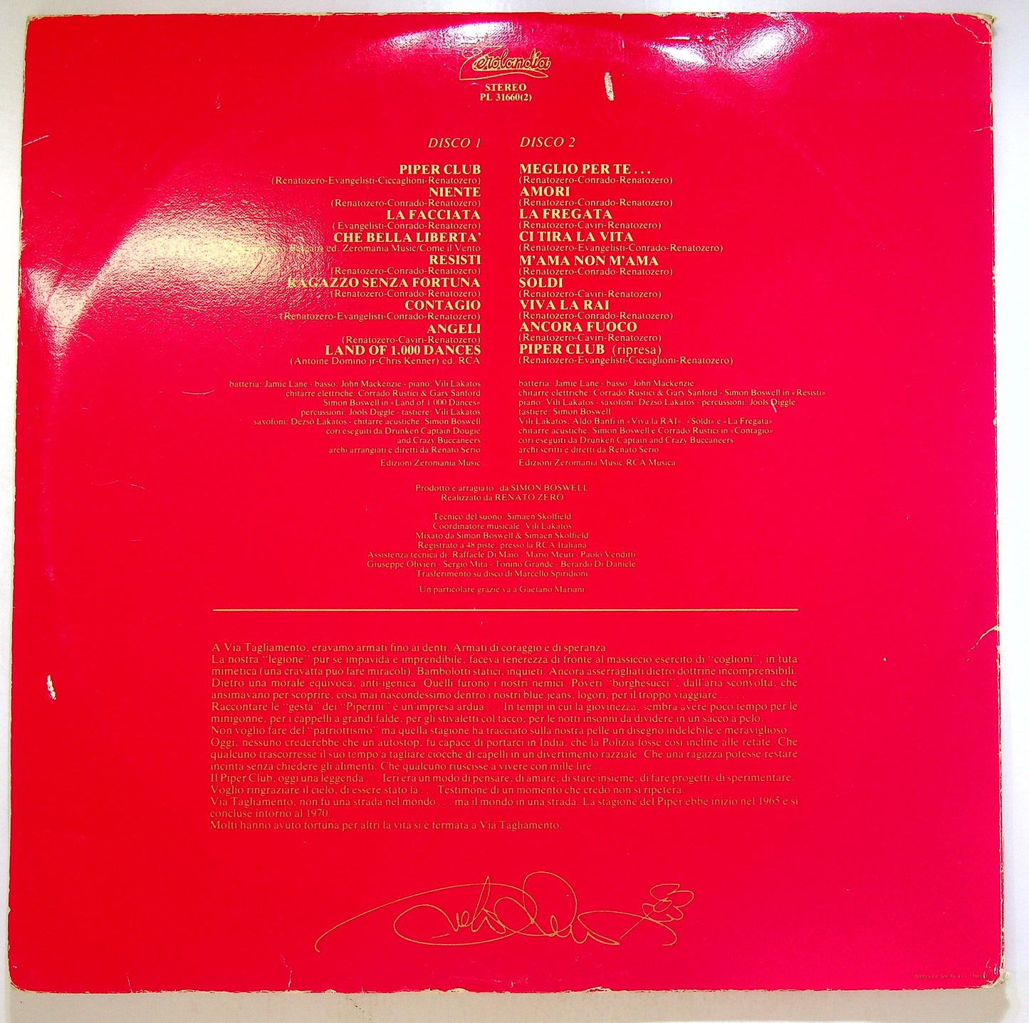 EBOND Renato Zero - Via Tagliamento 1965-1970 Vinile V094000