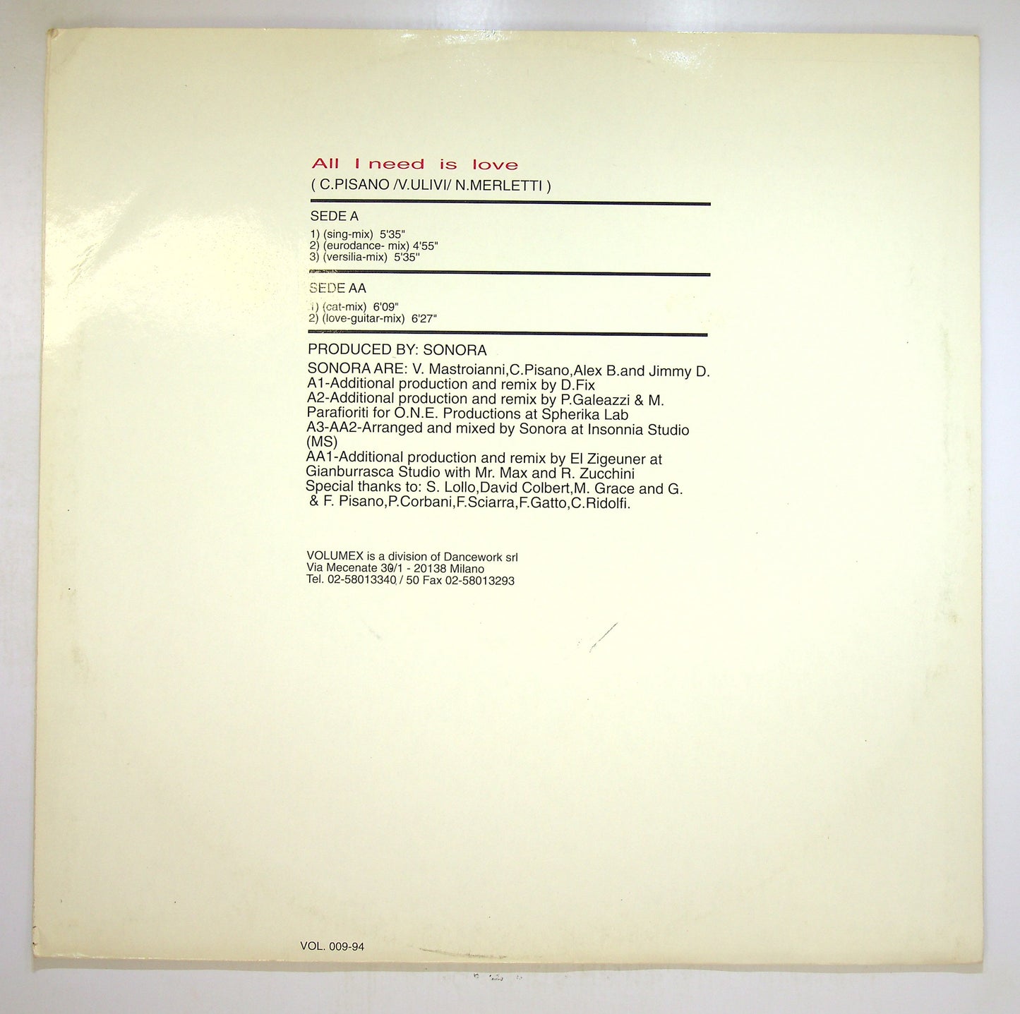 EBOND Indiana - All I Need Is Love Vinile V095048
