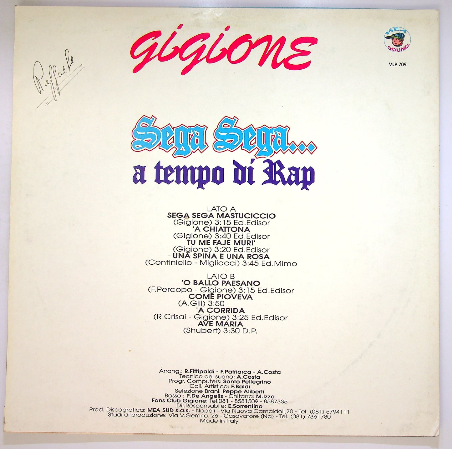 EBOND Gigione - Sega Sega...A Tempo di Rap Vinile V096111