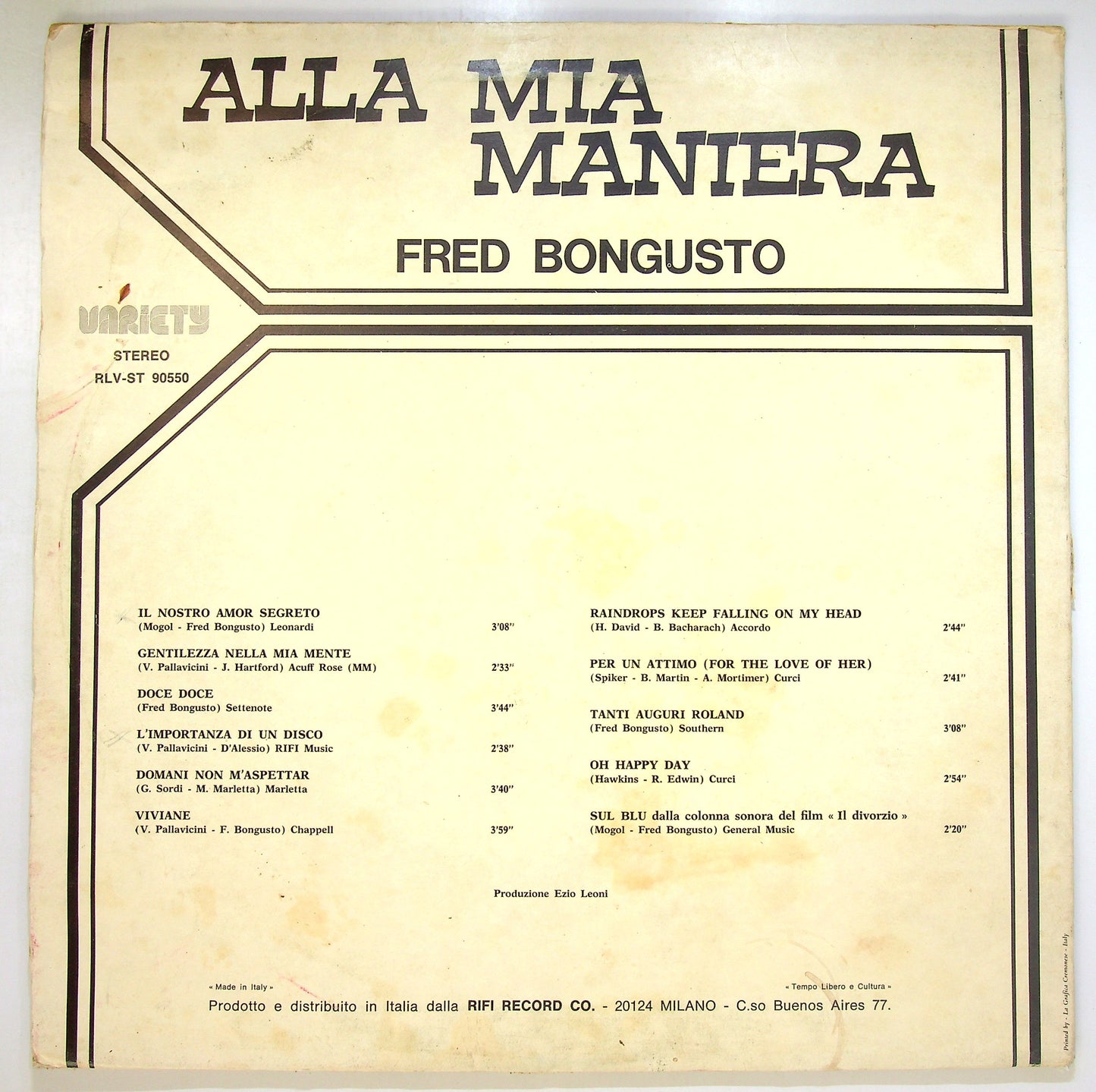 EBOND Fred Bongusto - Alla Mia Maniera Vinile V098122