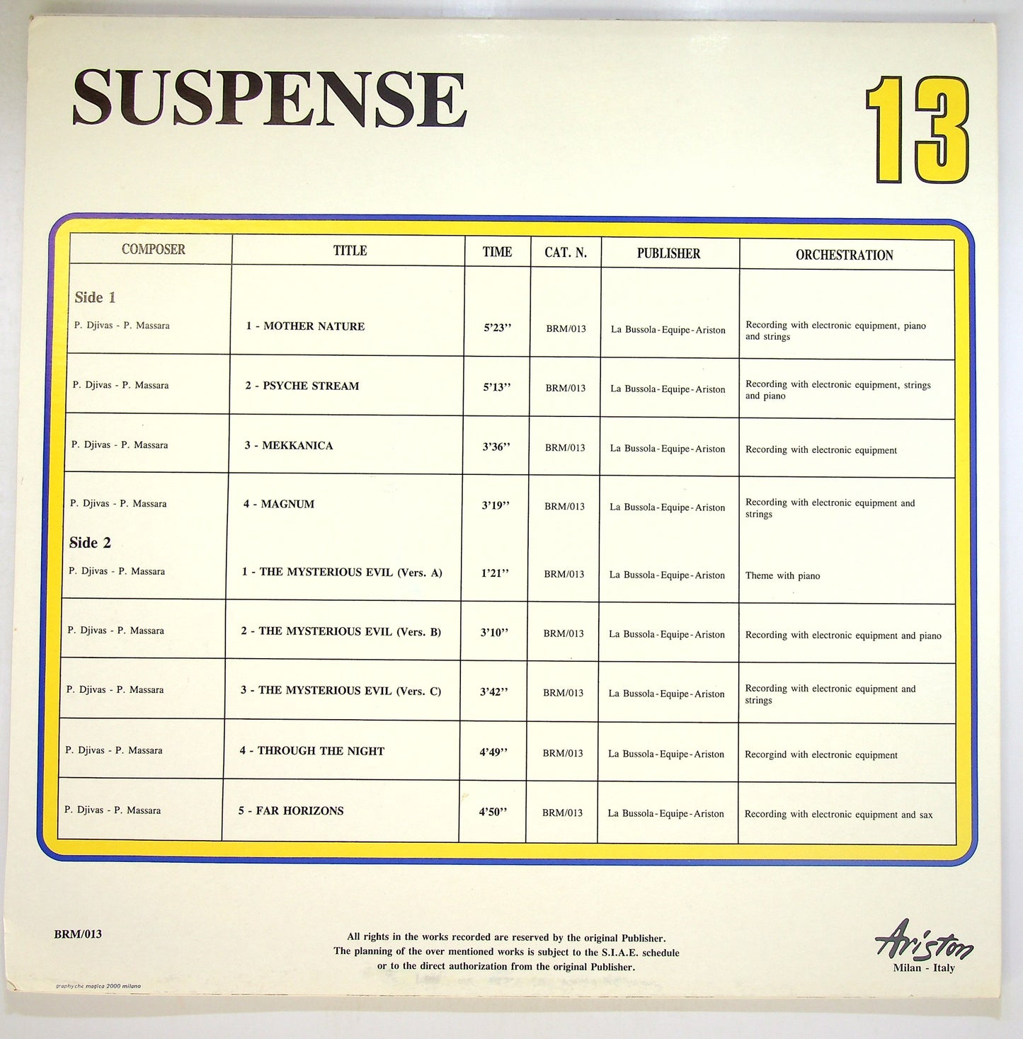 EBOND P.Djivas / P.Massara - Suspense Vinile V099008
