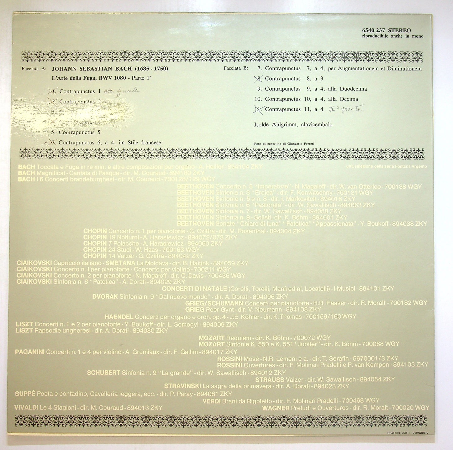 EBOND Isolde Ahlgrimm - Bach L'arte Della Fuga Parte 1a Vinile V100094