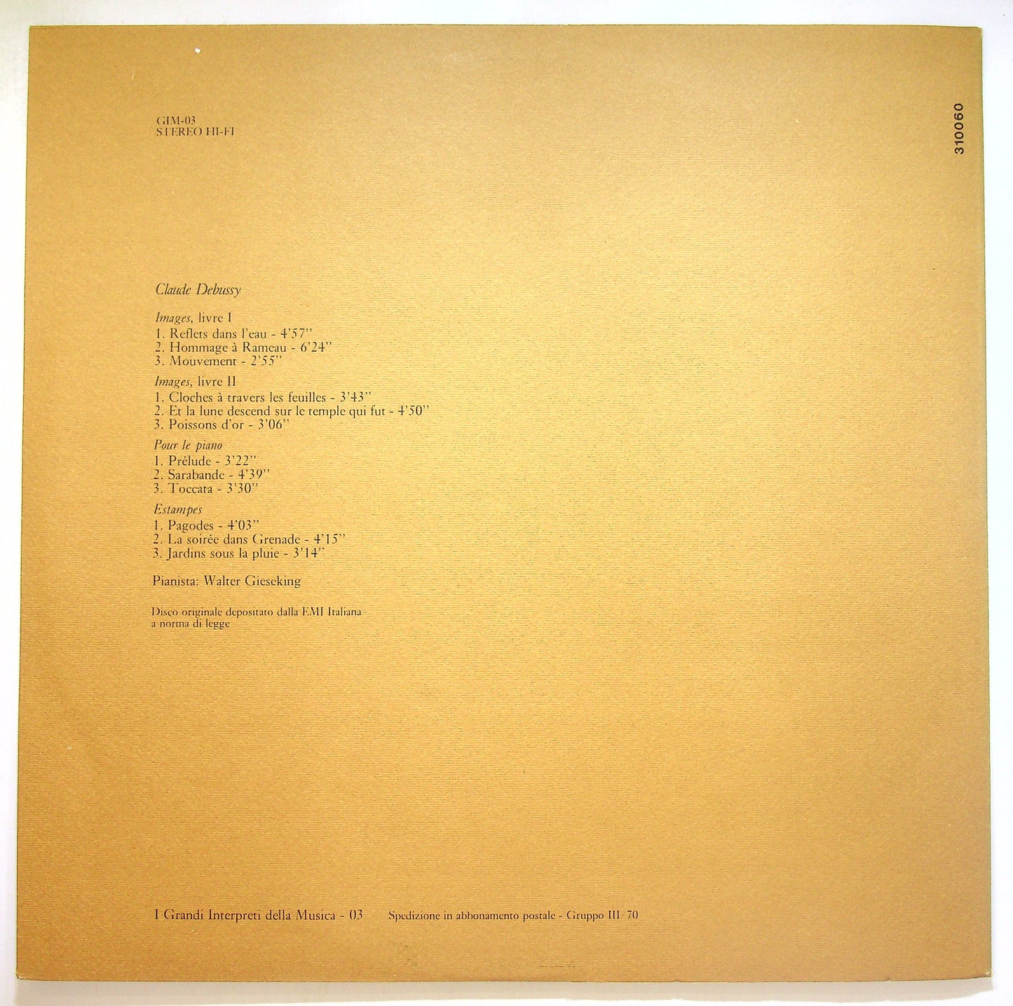 EBOND Walter Gieseking interpreta Debussy - Images Pour Le Piano Vinile V100099