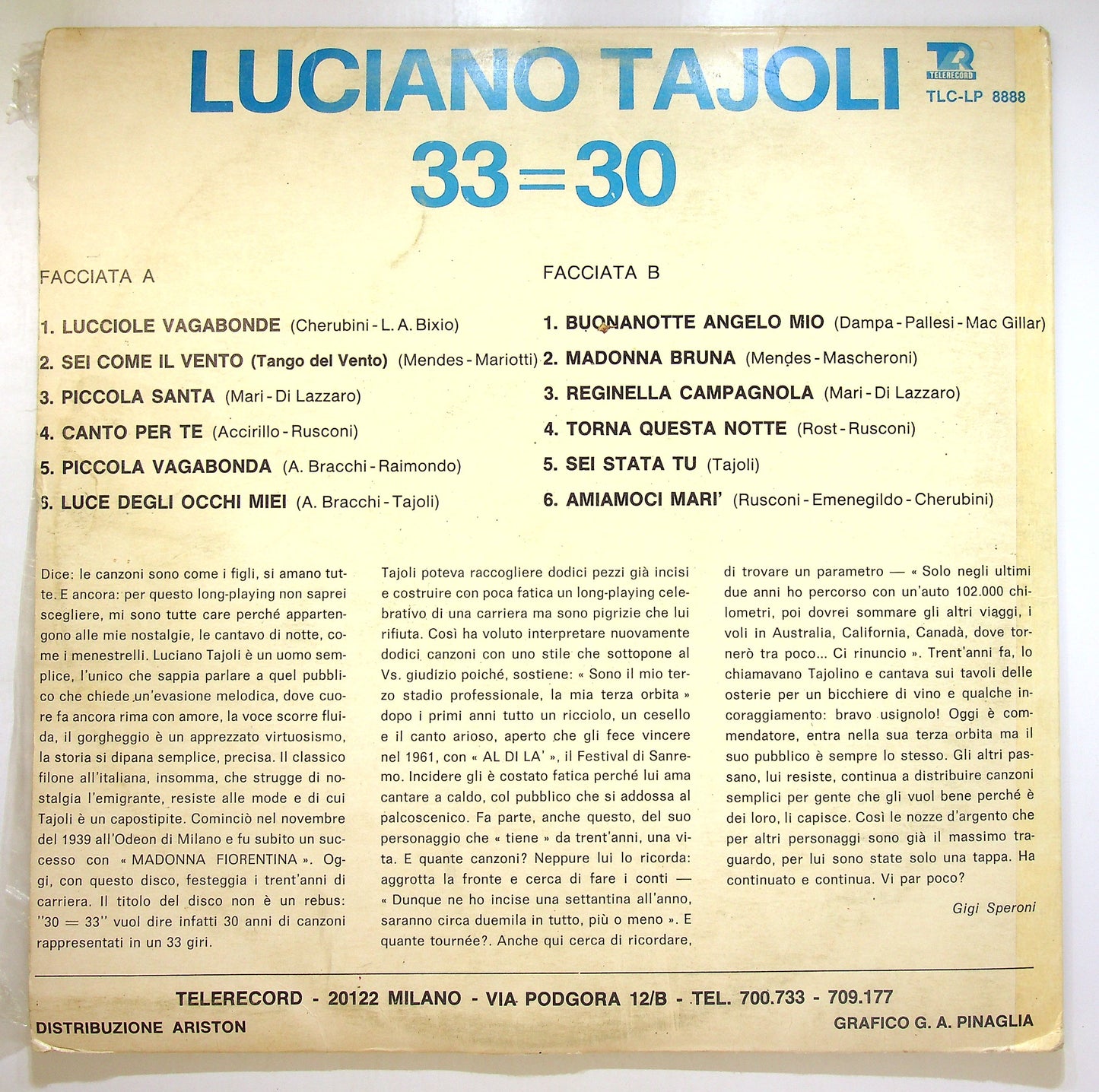 EBOND Luciano Tajoli - 33 = 30 Vinile V104106