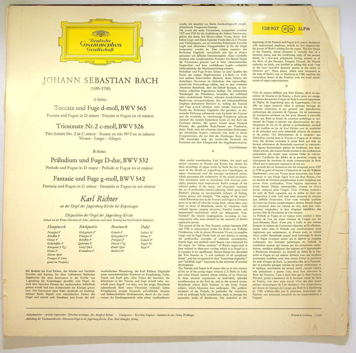 EBOND Johann Sebastian Bach - Toccata Und Fuge D-moll, BWV 565 Vinile V106001