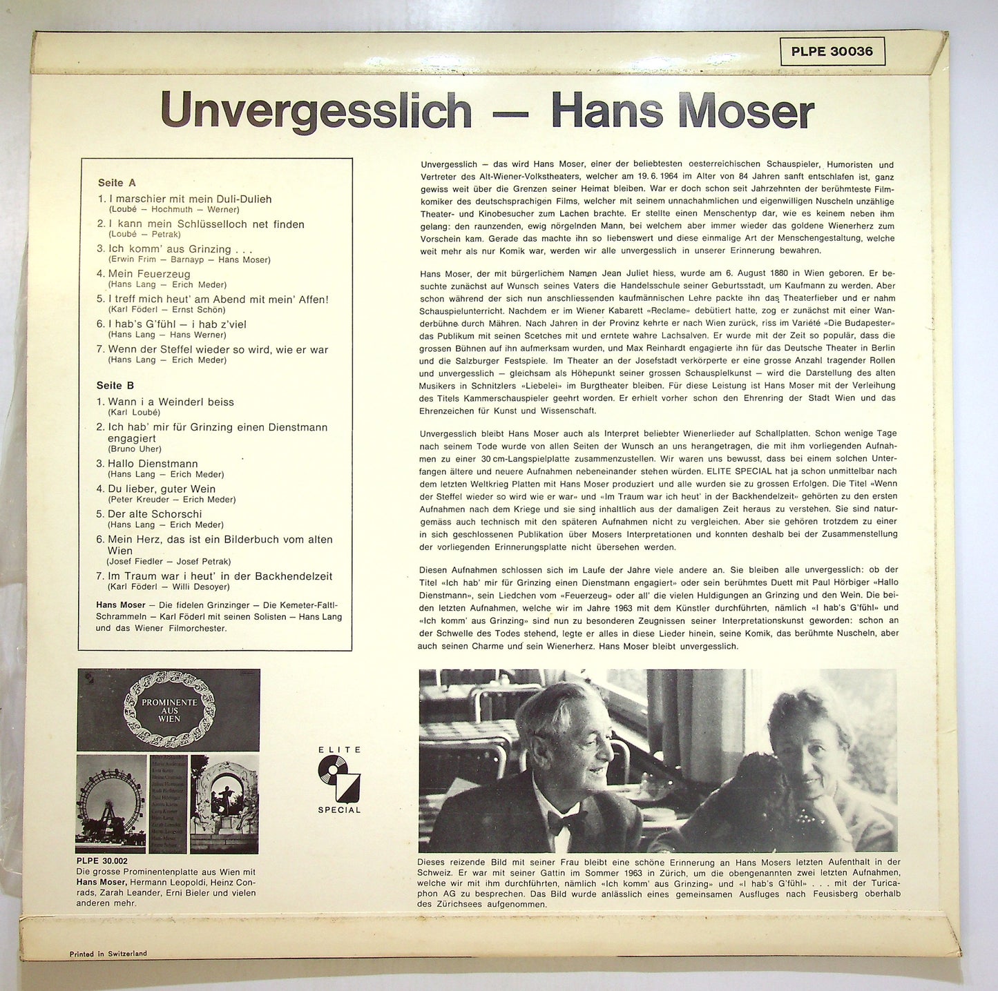 EBOND Hans Moser - Unvergesslich Vinile V106004