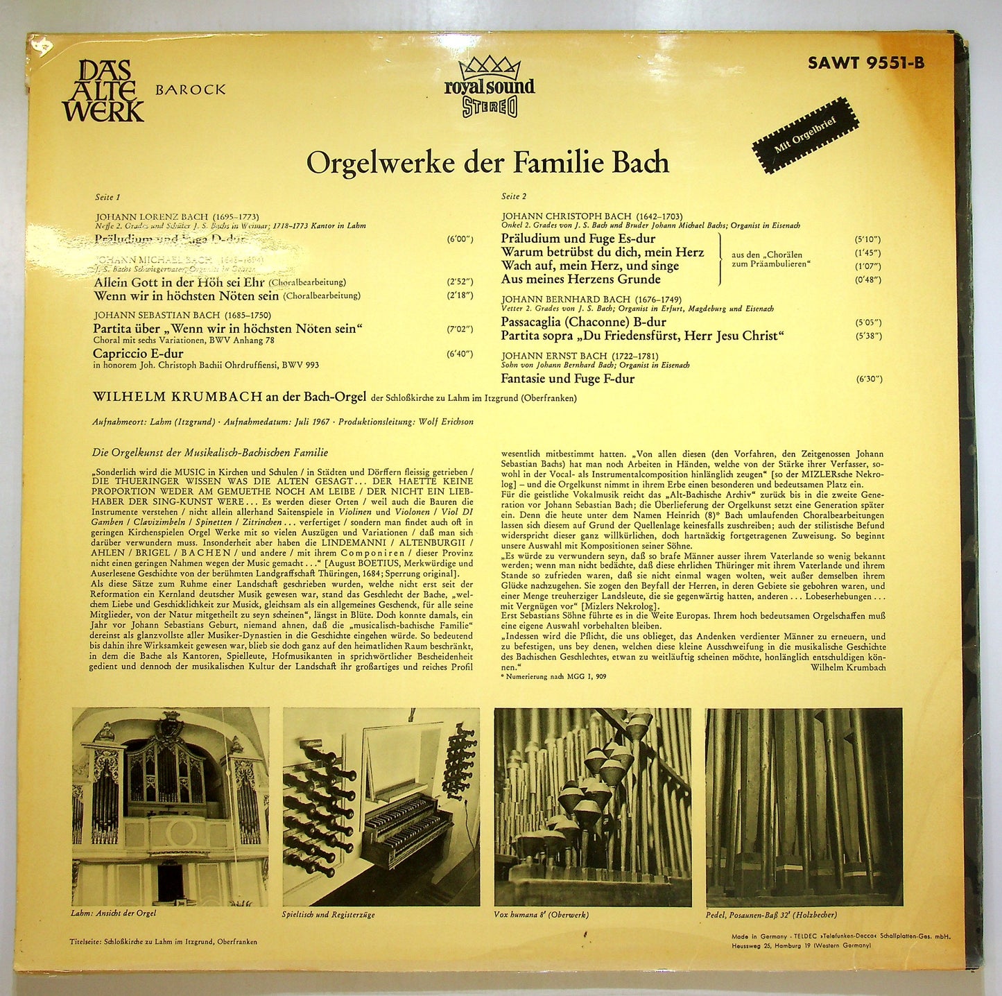 EBOND Bach-Orgel Der Schloßkirche In Lahm Vinile V106045