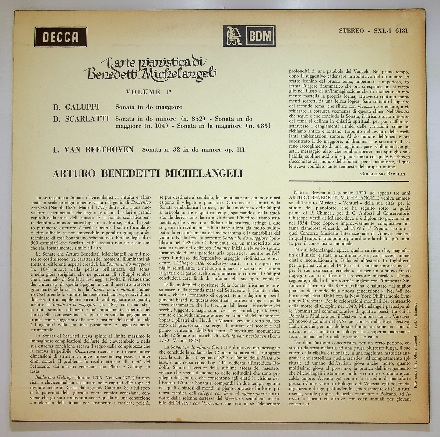 EBOND L'Arte Pianistica Di Michelangeli Volume 1 Vinile V107077