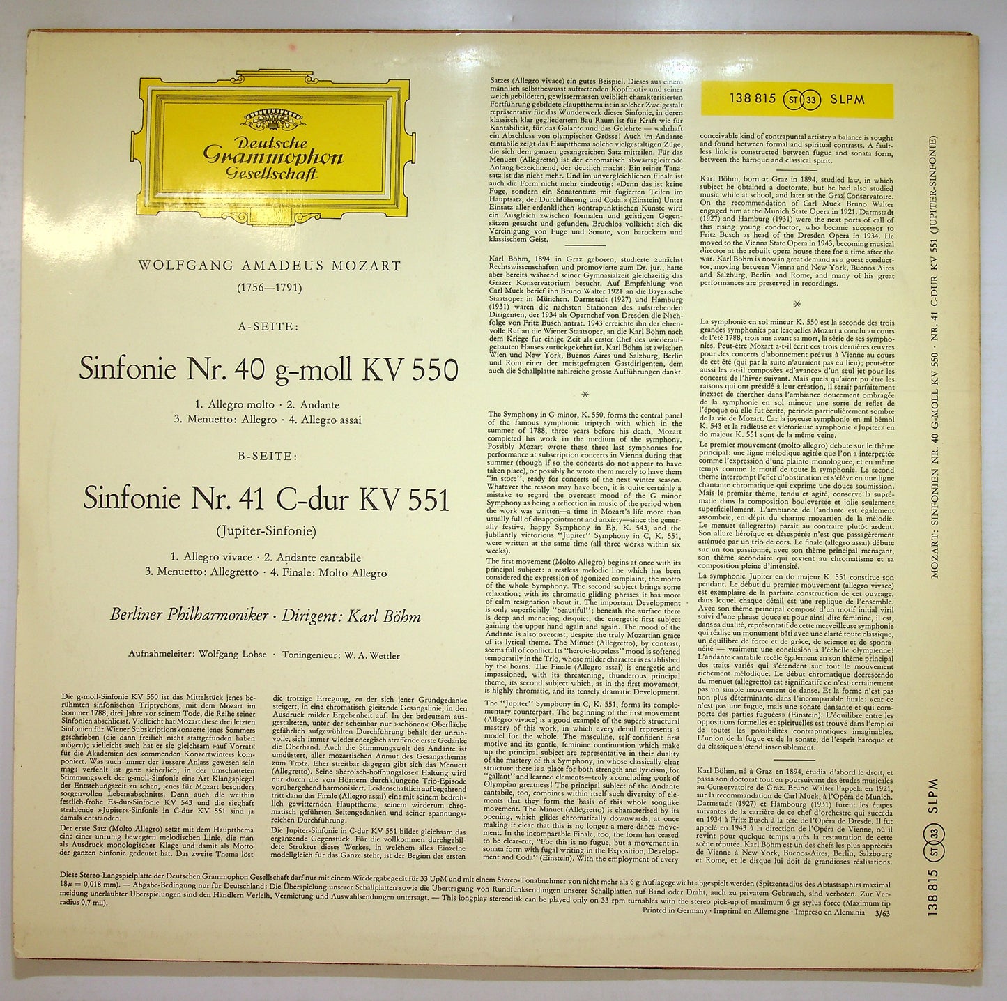 EBOND Sinfonien Nr. 40 G-Moll KV 550 / Nr. 41 C-Dur KV 551 Vinile V107084