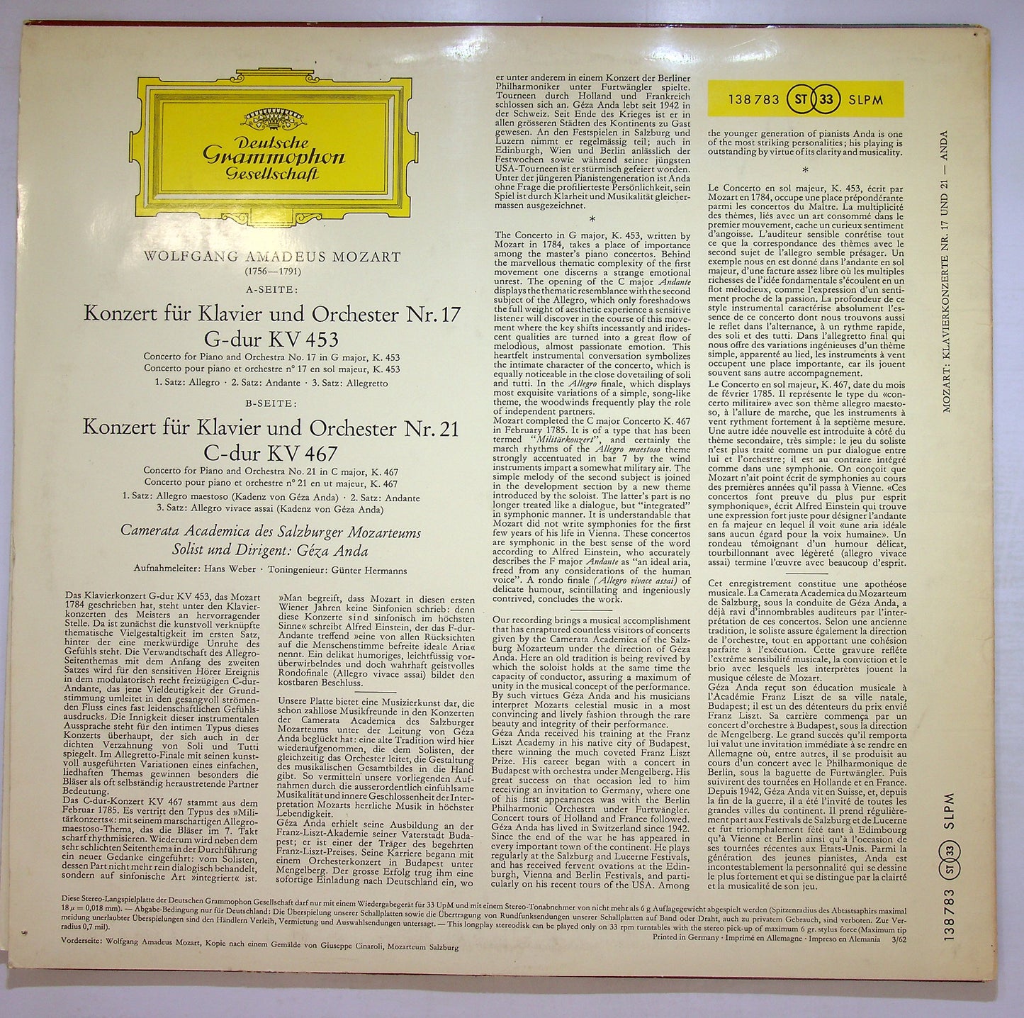 EBOND Geza Anda - Klavierkonzerte G-Dur KV 453, C-Dur KV 467 Vinile V107091