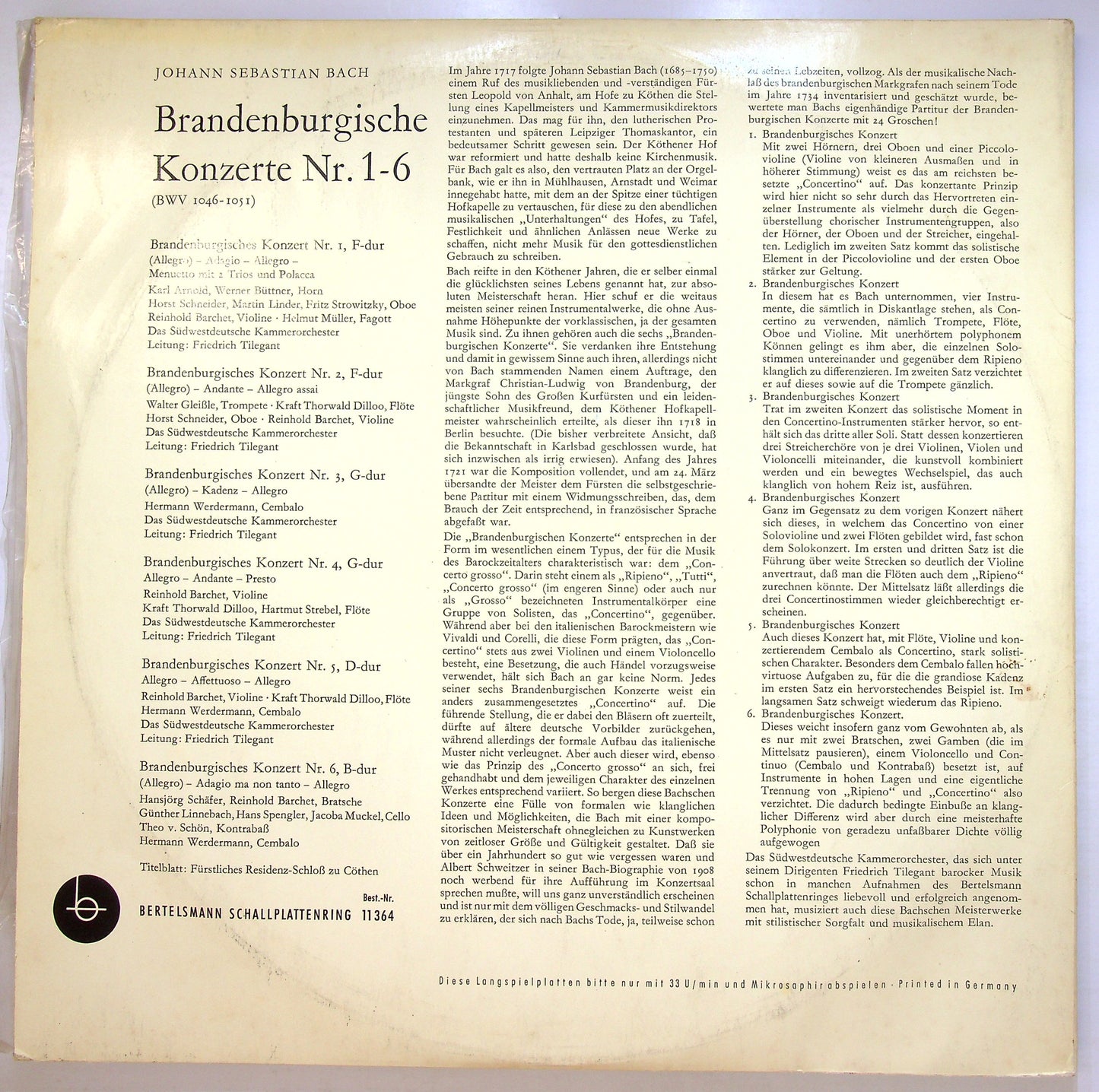 EBOND Joh. Seb. Bach - Brandenburgische Konzerte Nr. 1 Bis 6 Vinile V107143
