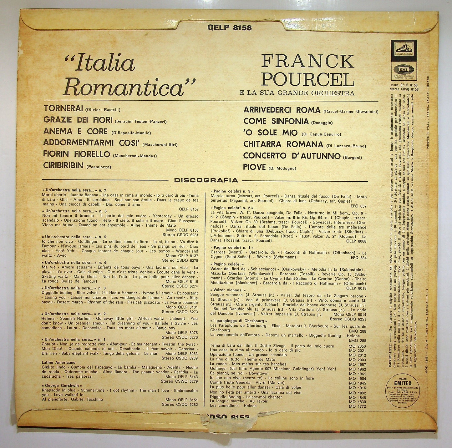 EBOND Franck Pourcel E La Sua Grande Orchestra - Italia Romantica Vinile V110005