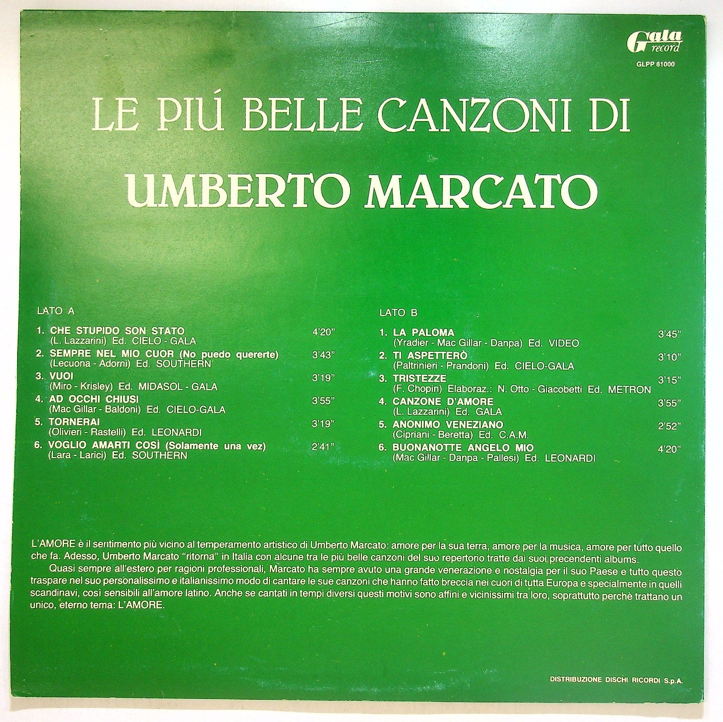 EBOND Le Piu Belle Canzoni Di Umberto Marcato Vinile V113059
