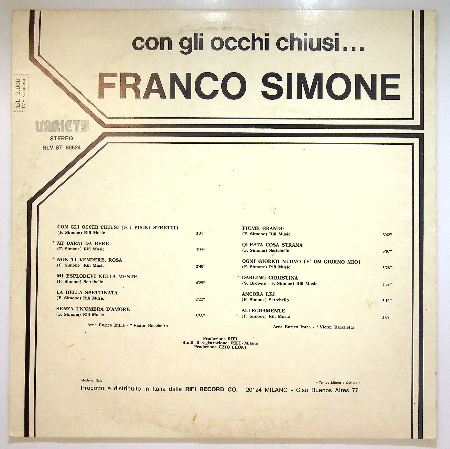 EBOND Franco Simone - Con Gli Occhi Chiusi... Vinile V115010