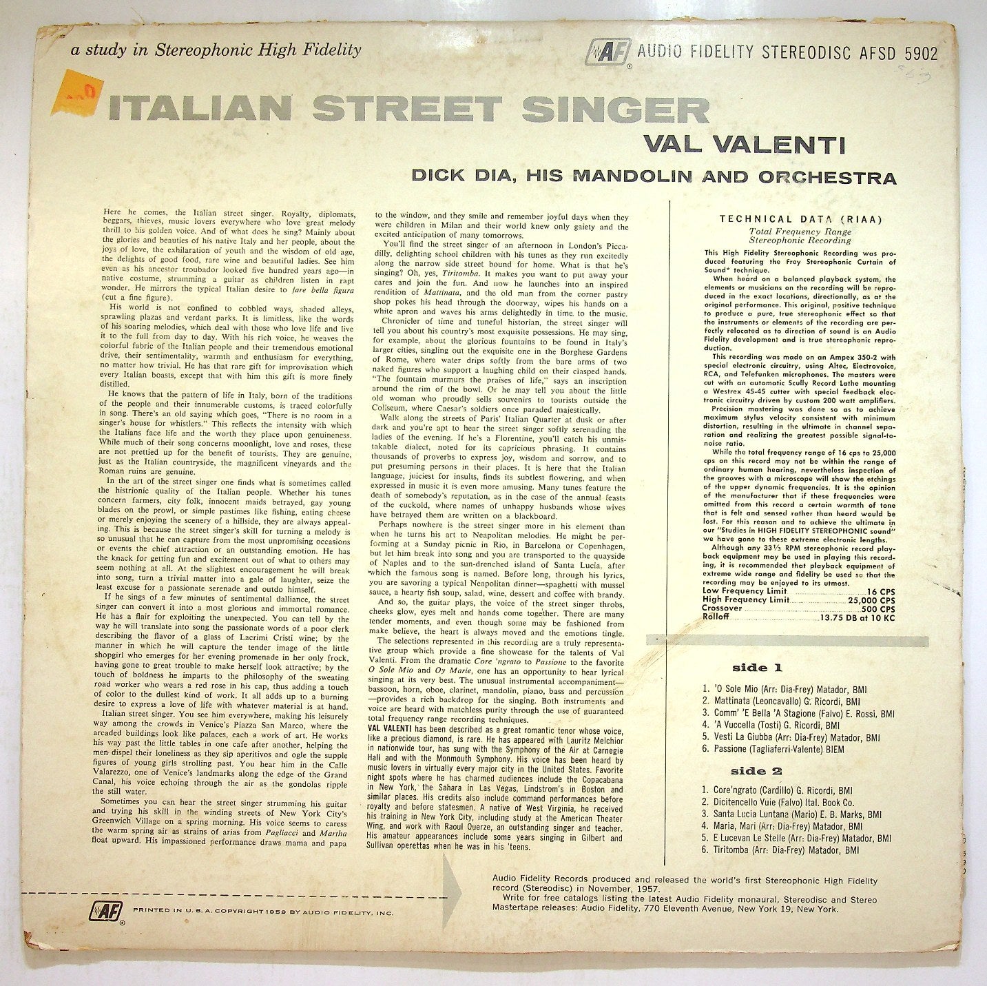 EBOND Val Valenti - Italian Street Singer Vinile V115041