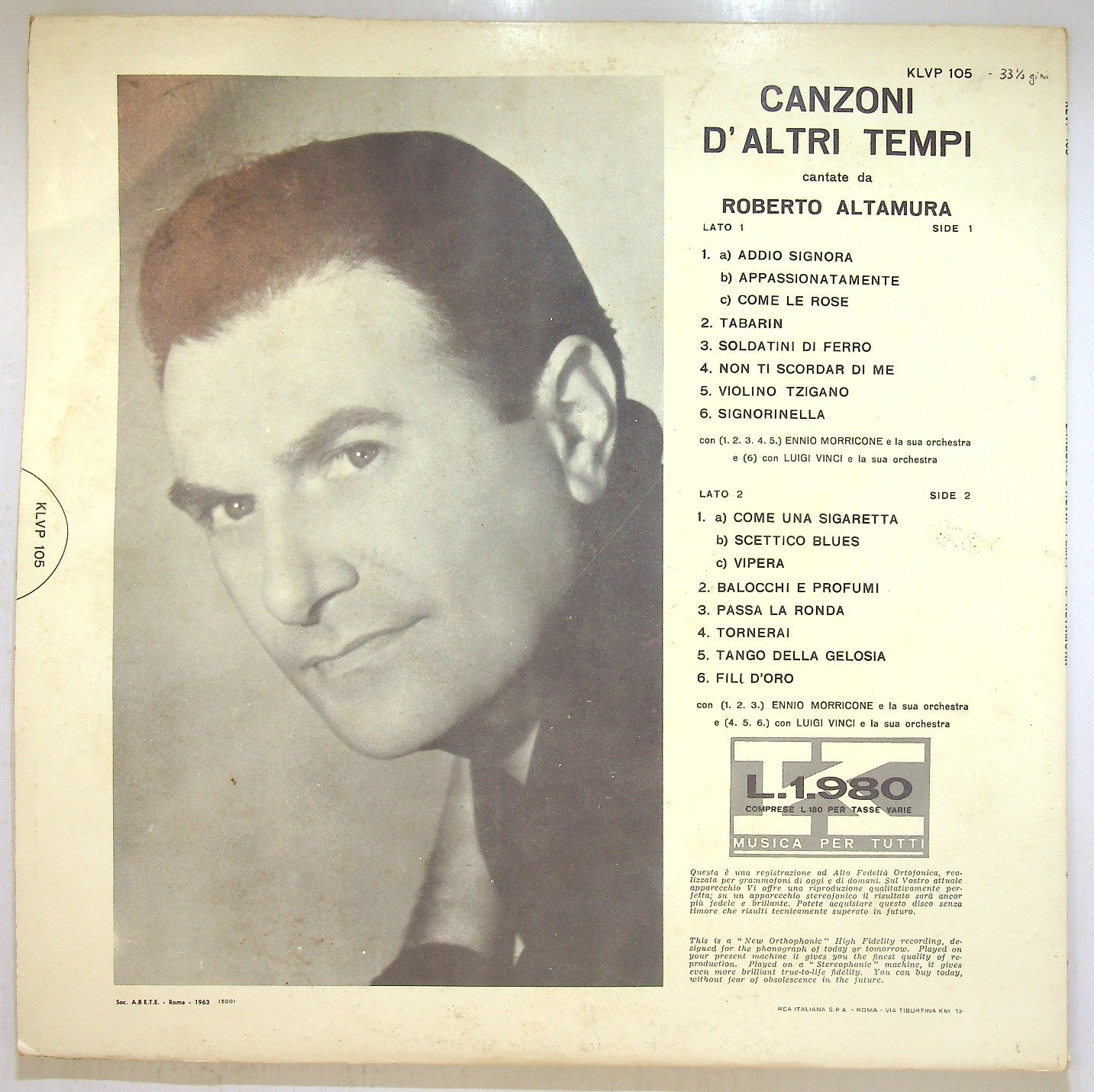 EBOND Roberto Altamura - Canzoni D'Altri Tempi Vinile V117018