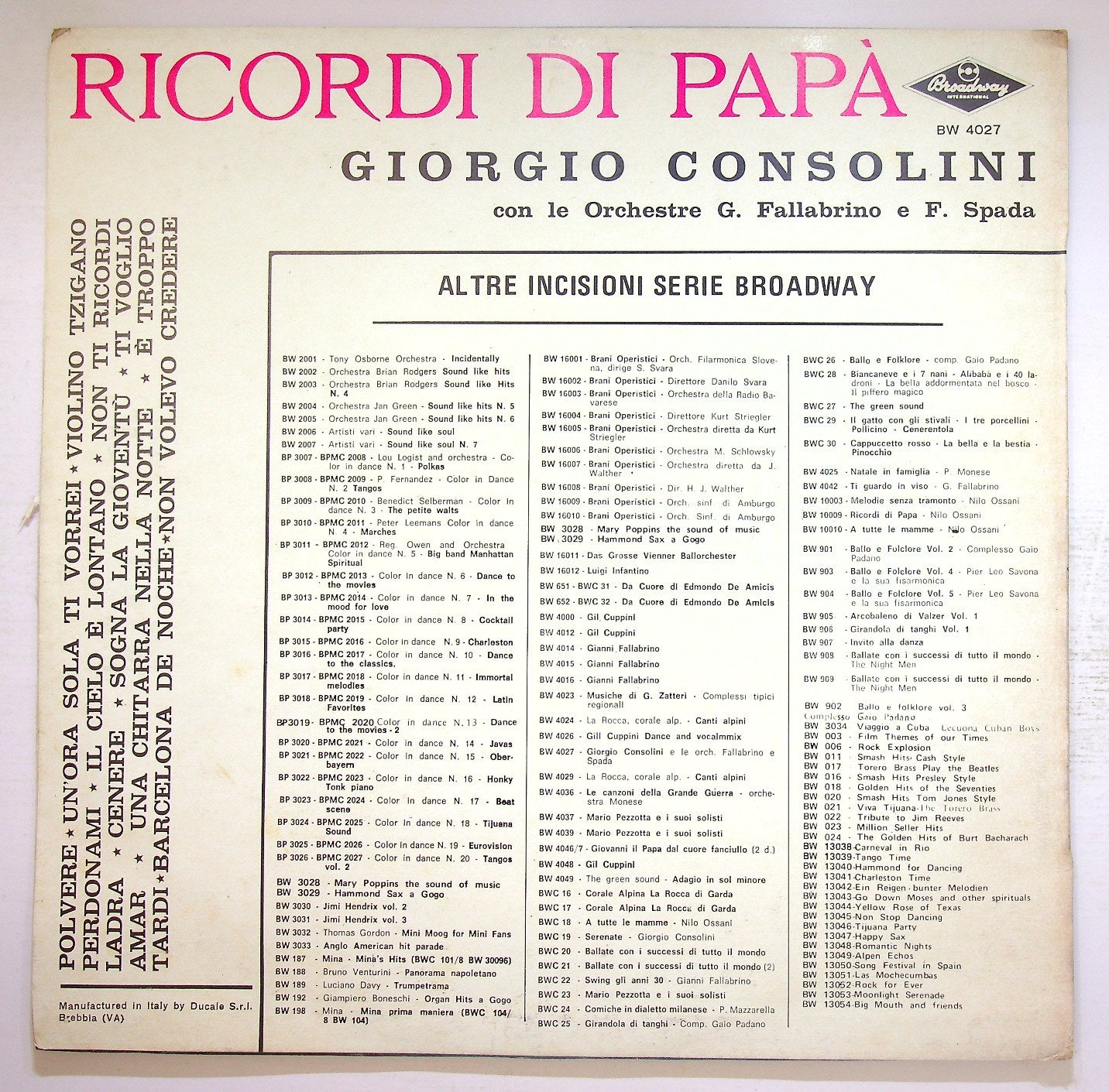 EBOND Giorgio Consolini - Ricordi Di Papaa Vinile V120064