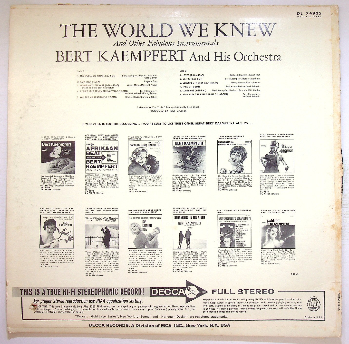 EBOND Bert Kaempfert And His Orchestra The World We Knew Vinile V120069