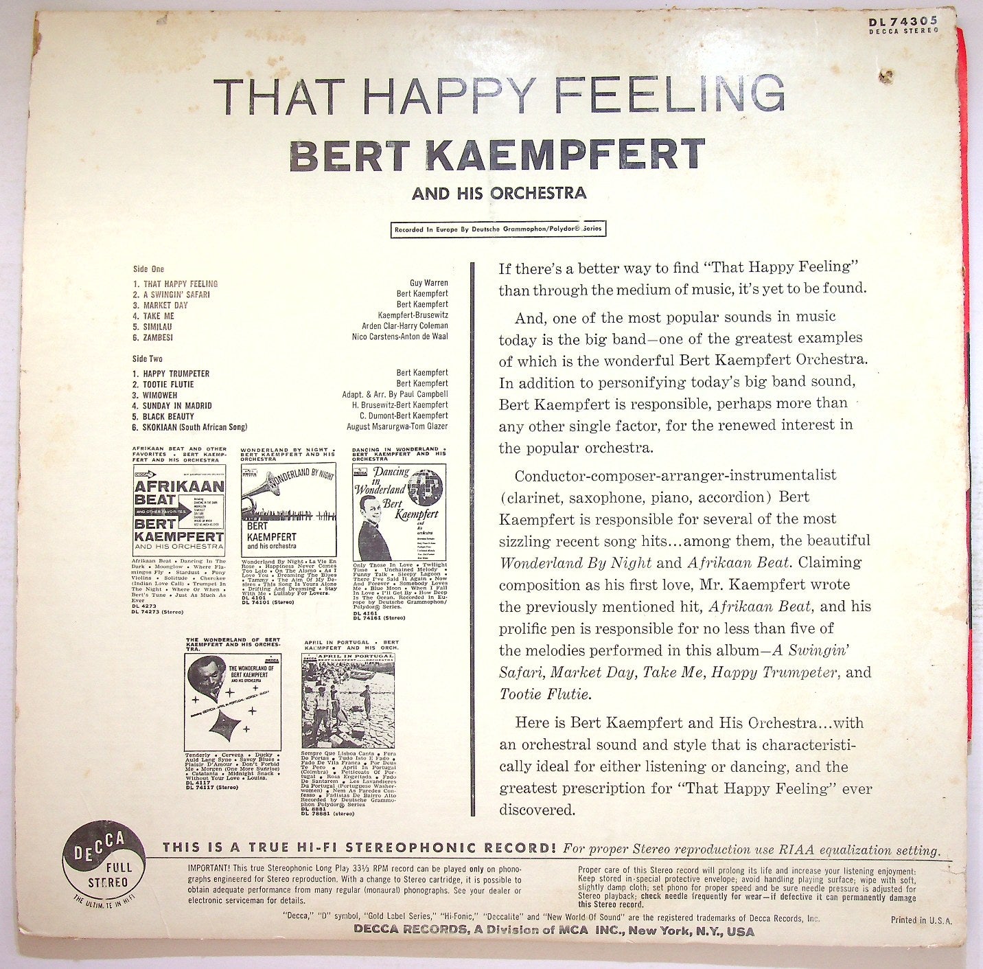 EBOND Bert Kaempfert And His Orchestra That Happy Feeling Vinile V120090