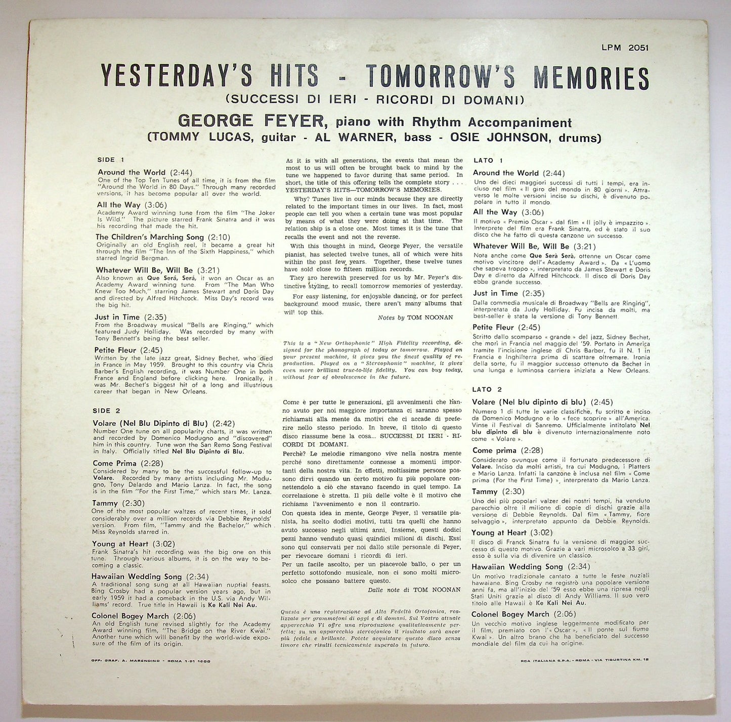 EBOND George Feyer - Yesterday's Hits - Tomorrow's Memories Vinile V121059