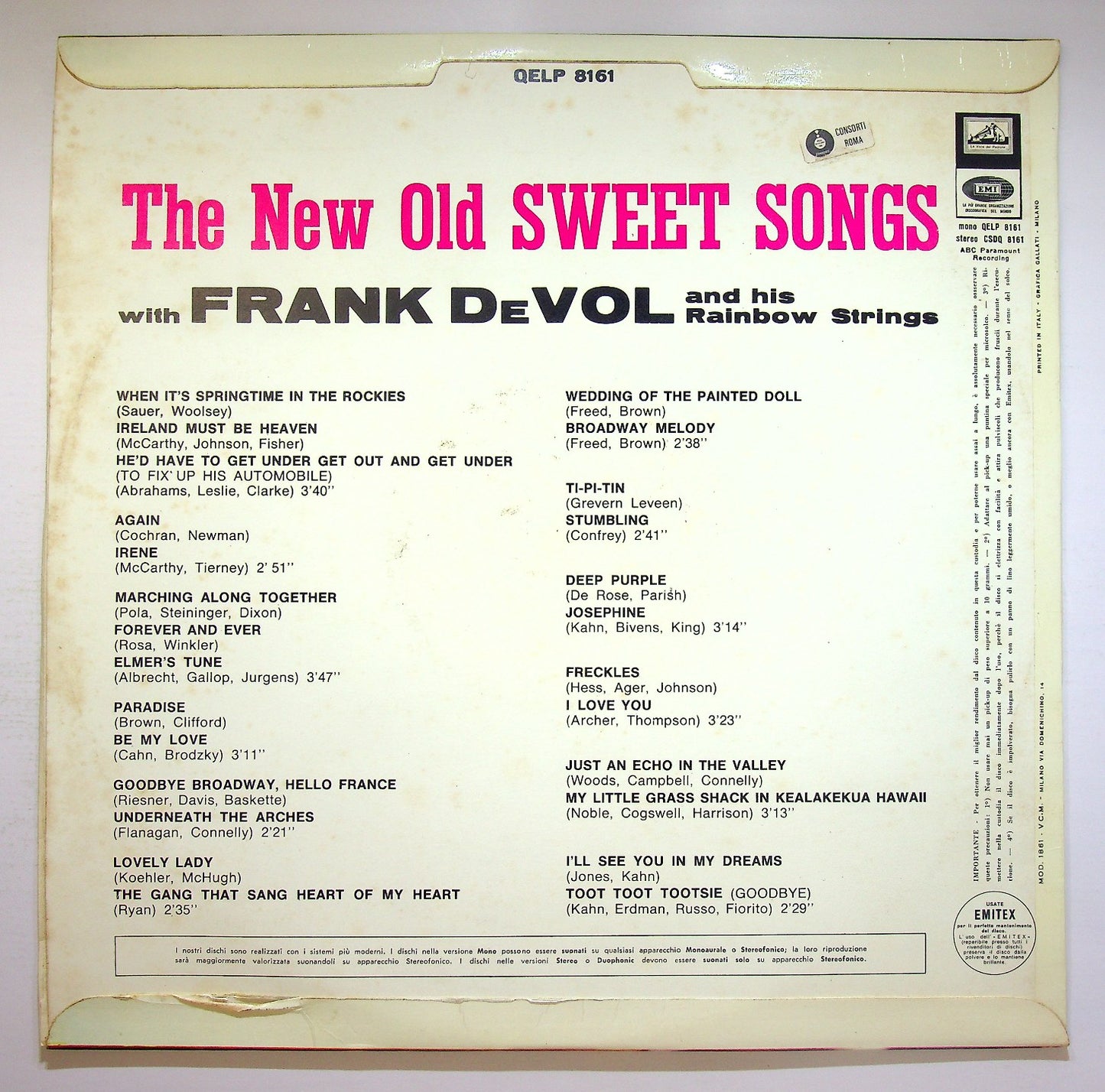 EBOND Frank De Vol - The New Old Sweet Songs Vinile V121074