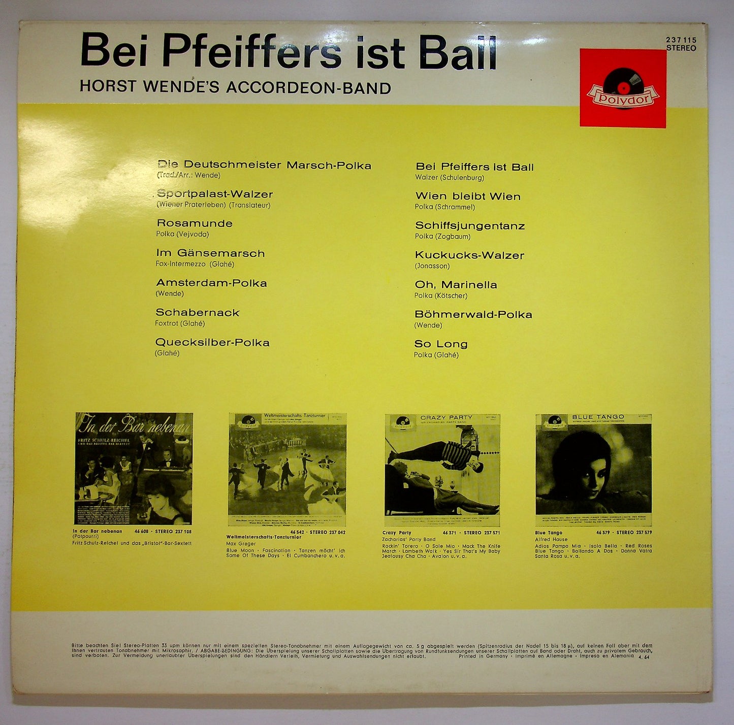 EBOND Horst Wende's Accordeon-Band - Bei Pfeiffers Ist Ball Vinile V121106