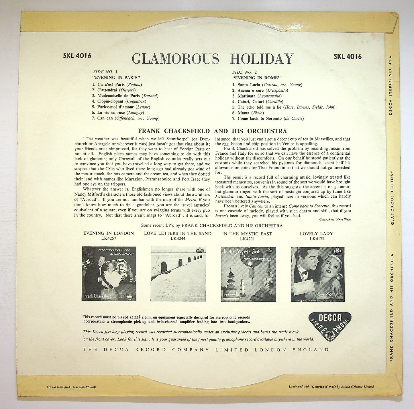 EBOND Frank Chacksfield & His Orchestra - Glamorous Holiday Vinile V121125