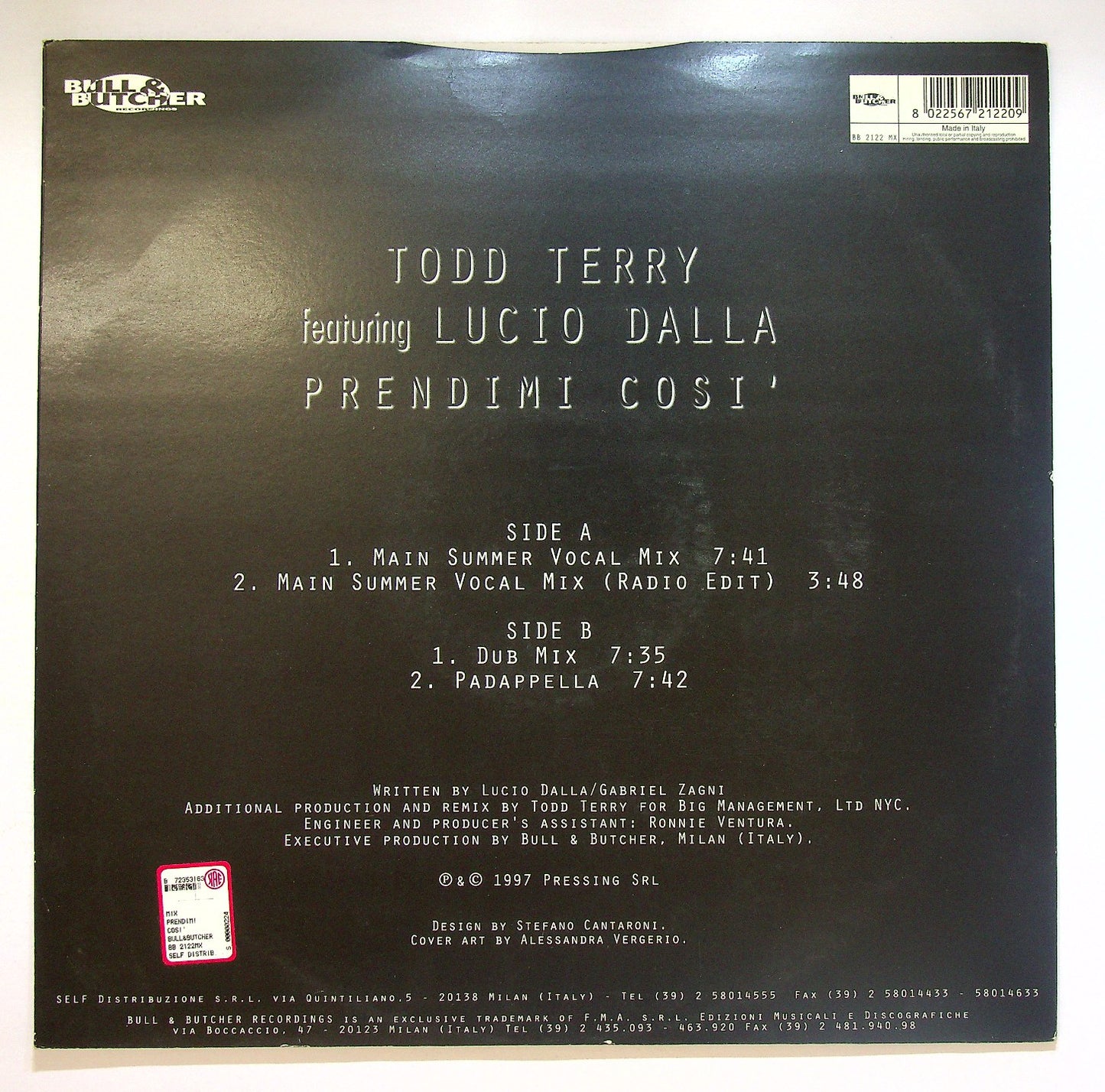 EBOND Todd Terry Featuring Lucio Dalla - Prendimi Cosi Vinile V122020