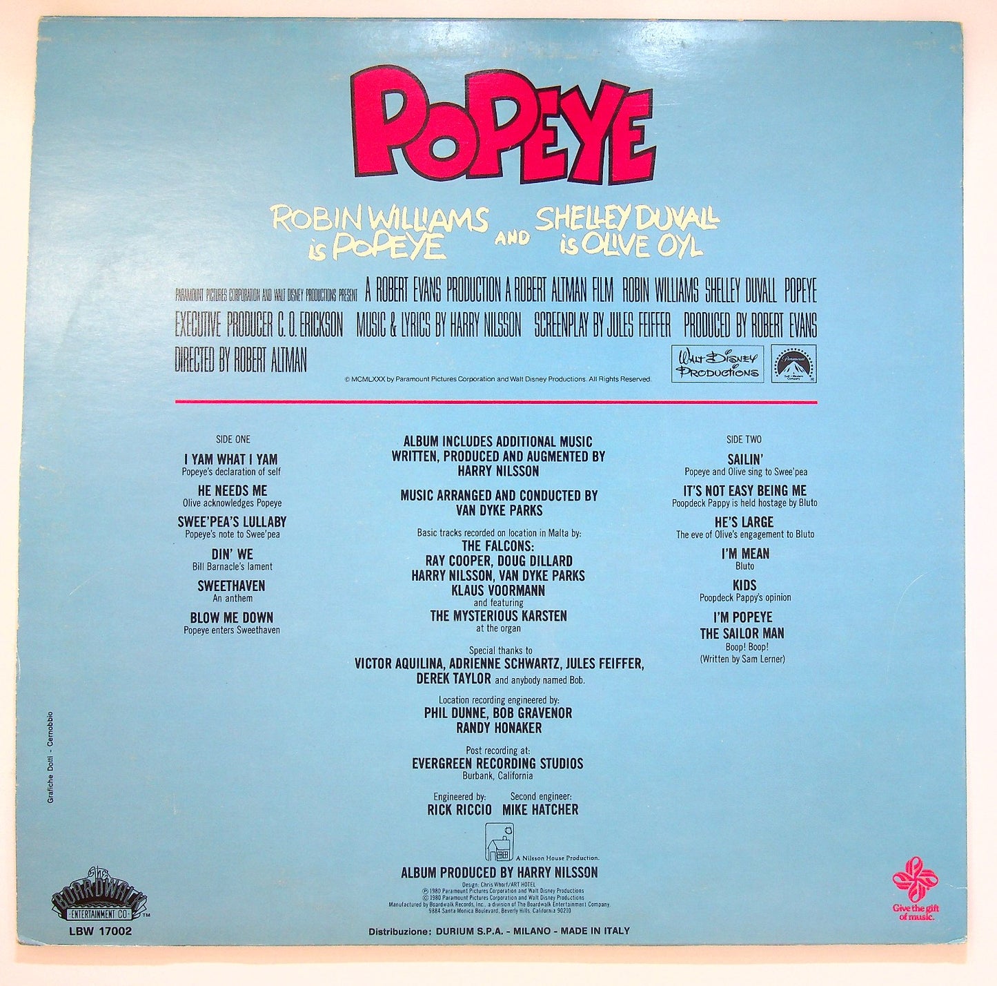 EBOND Robin Williams / Shelley Duvall - Popeye - OST Vinile V123018