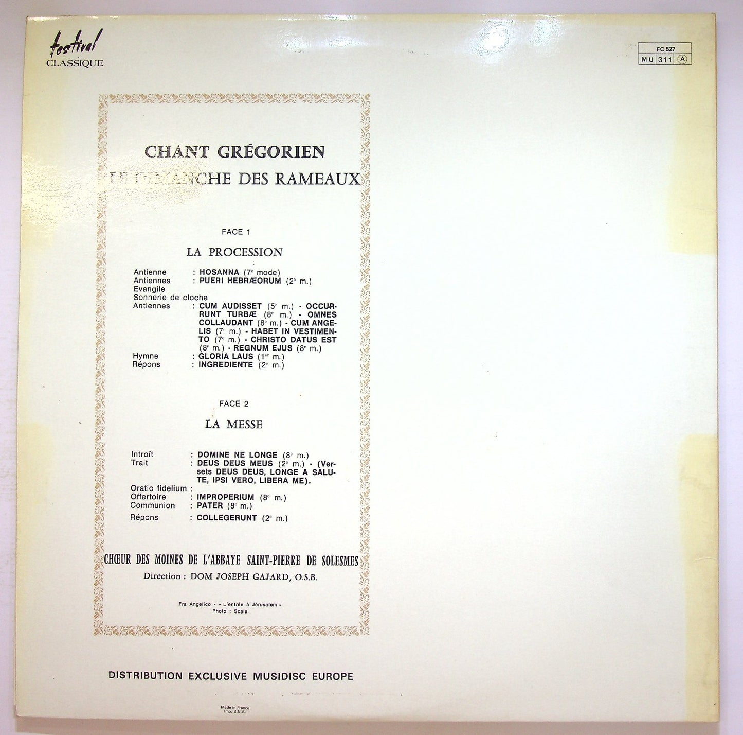 EBOND Chant Gregorien - Le Dimanche Des Rameaux Vinile V124005